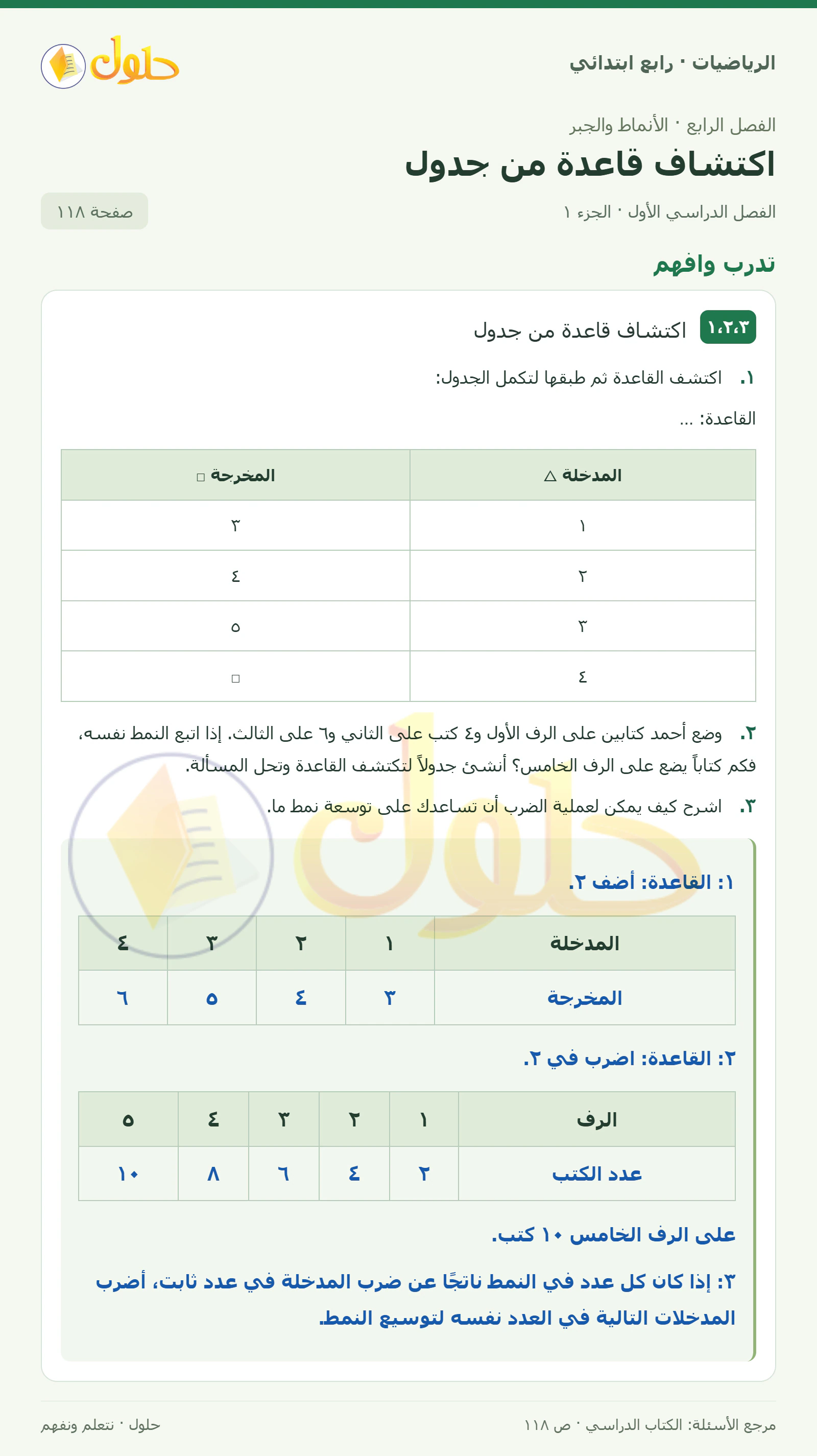 حل الرياضيات للصف الرابع الابتدائي صفحة 118 الجزء 1