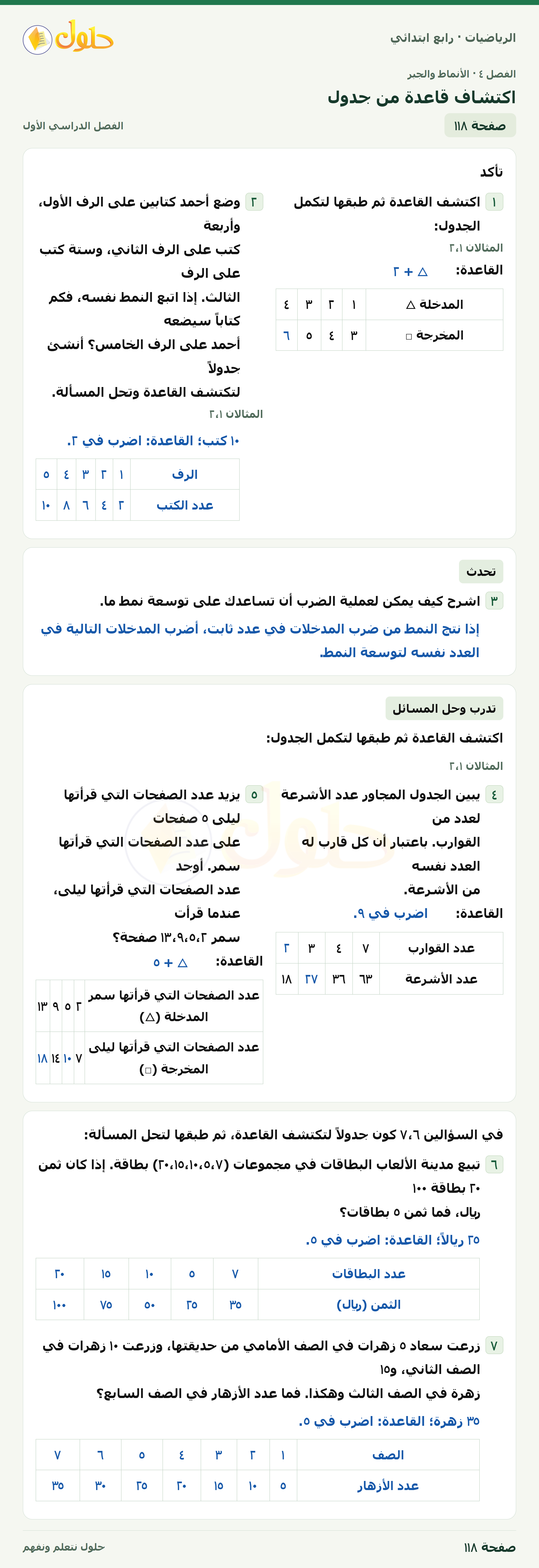 حل الرياضيات للصف الرابع الابتدائي صفحة 118 الجزء 1