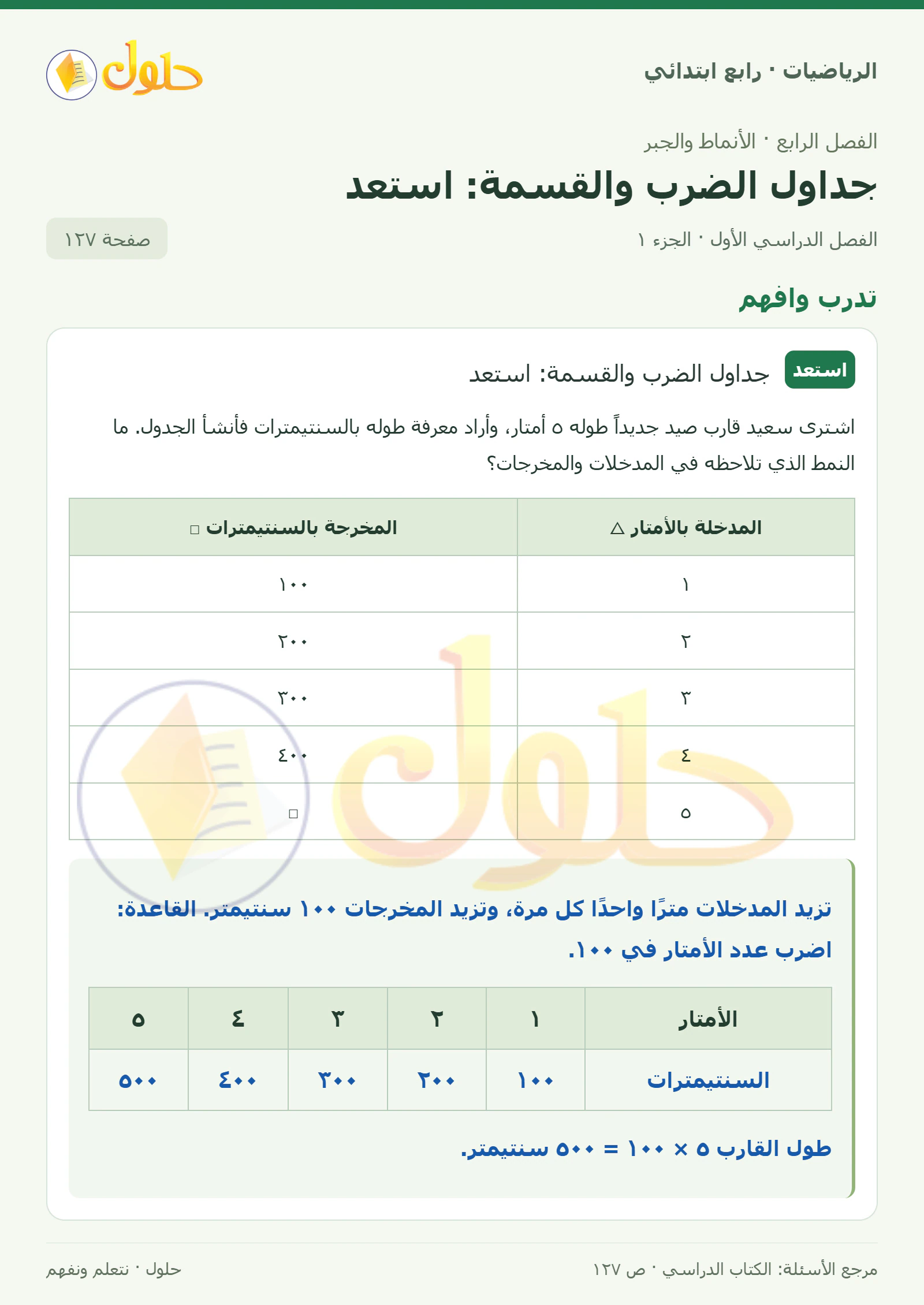 حل الرياضيات للصف الرابع الابتدائي صفحة 127 الجزء 1