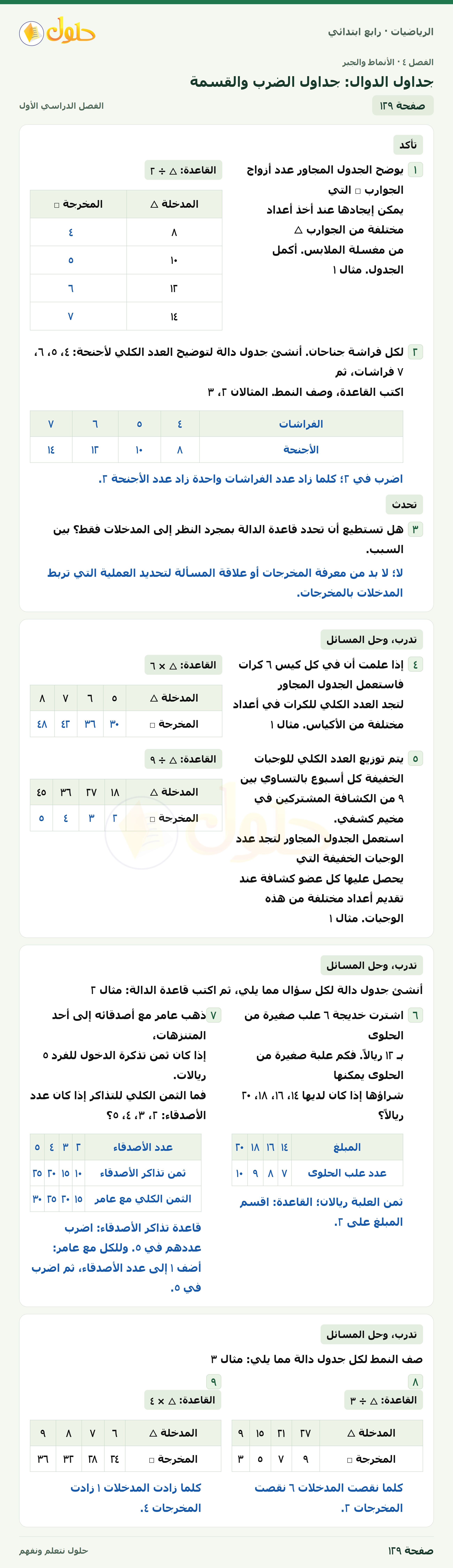 حل الرياضيات للصف الرابع الابتدائي صفحة 129 الجزء 1