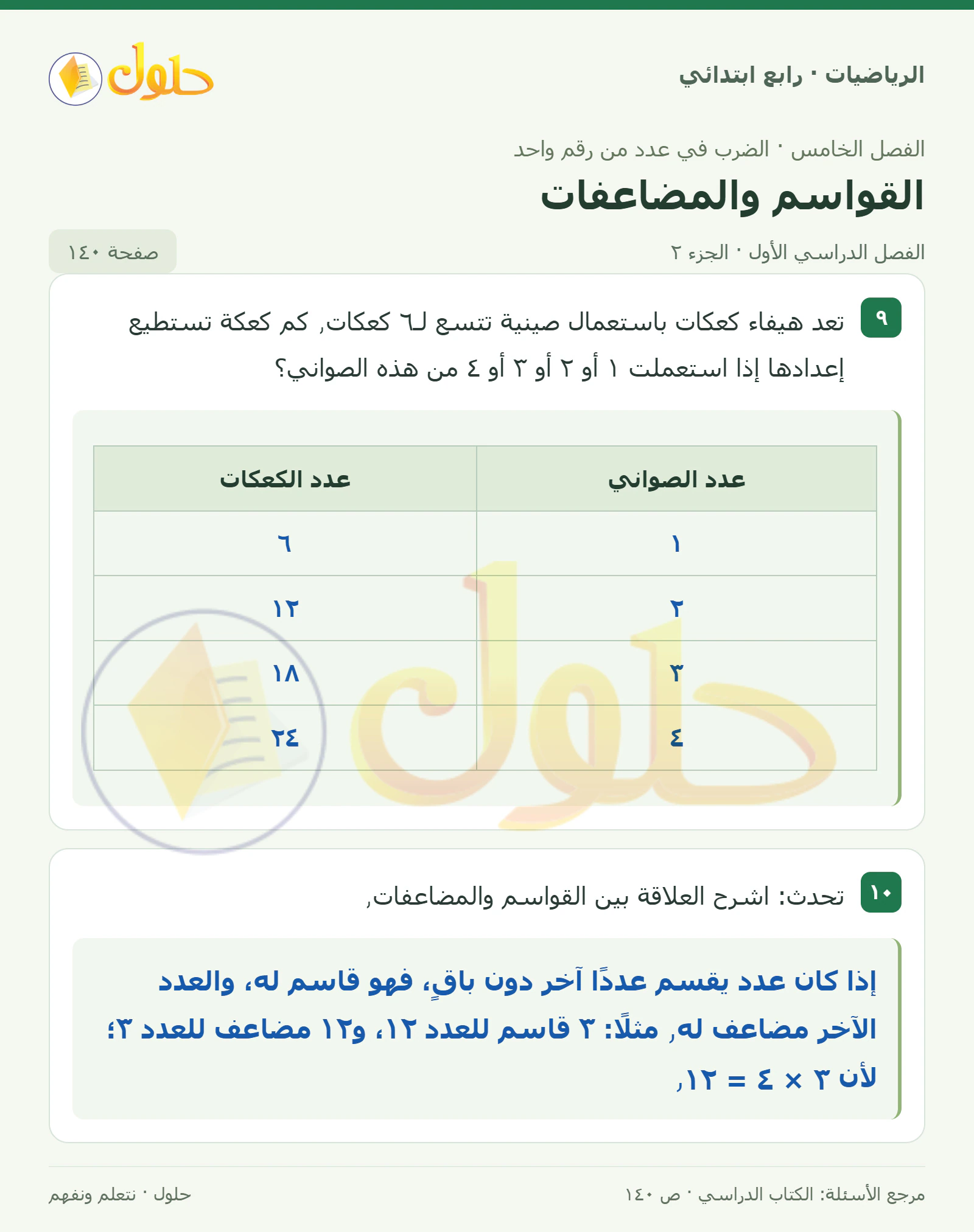 حل الرياضيات للصف الرابع الابتدائي صفحة 140 الجزء 2