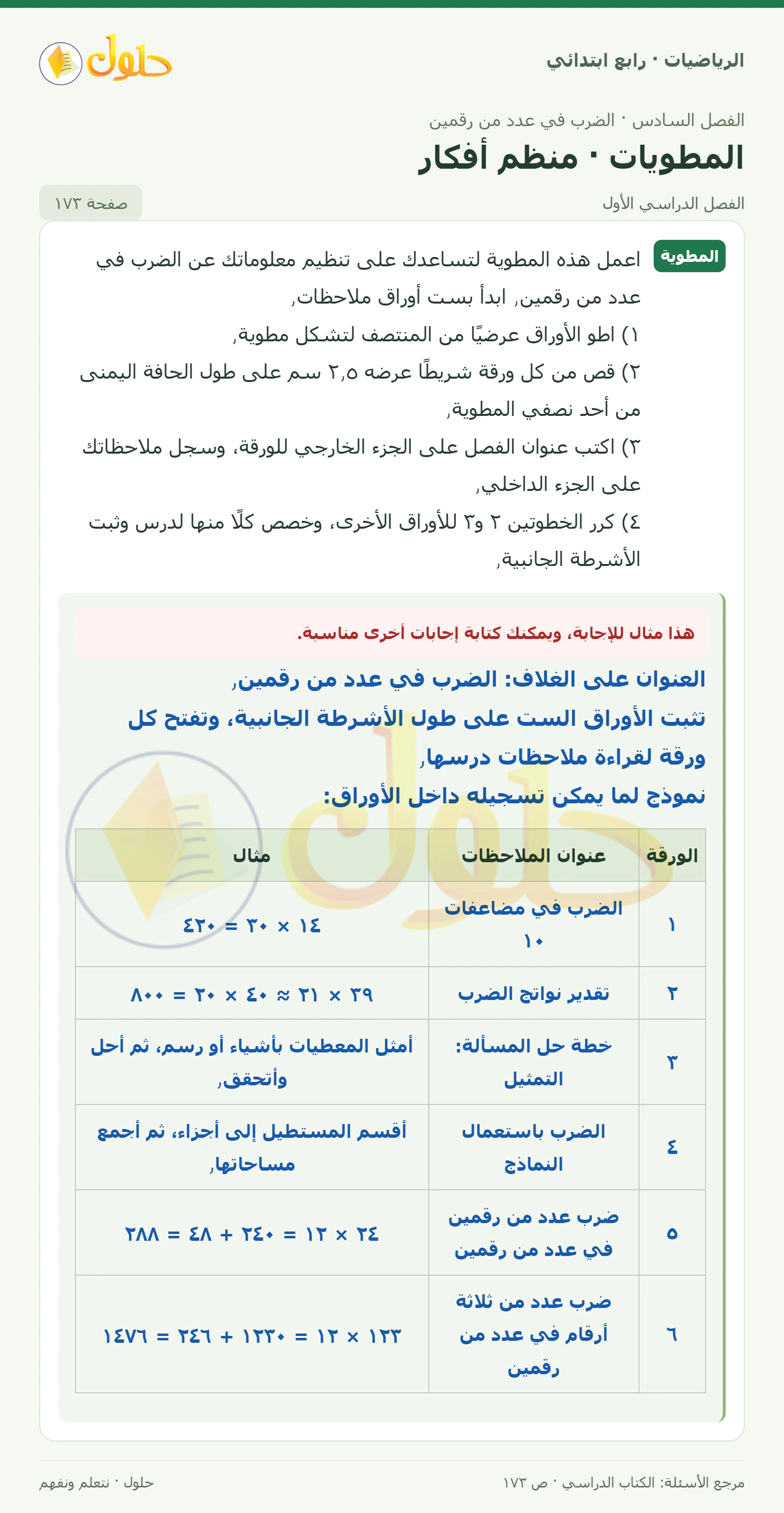 حل الرياضيات للصف الرابع الابتدائي صفحة 173 الجزء 1