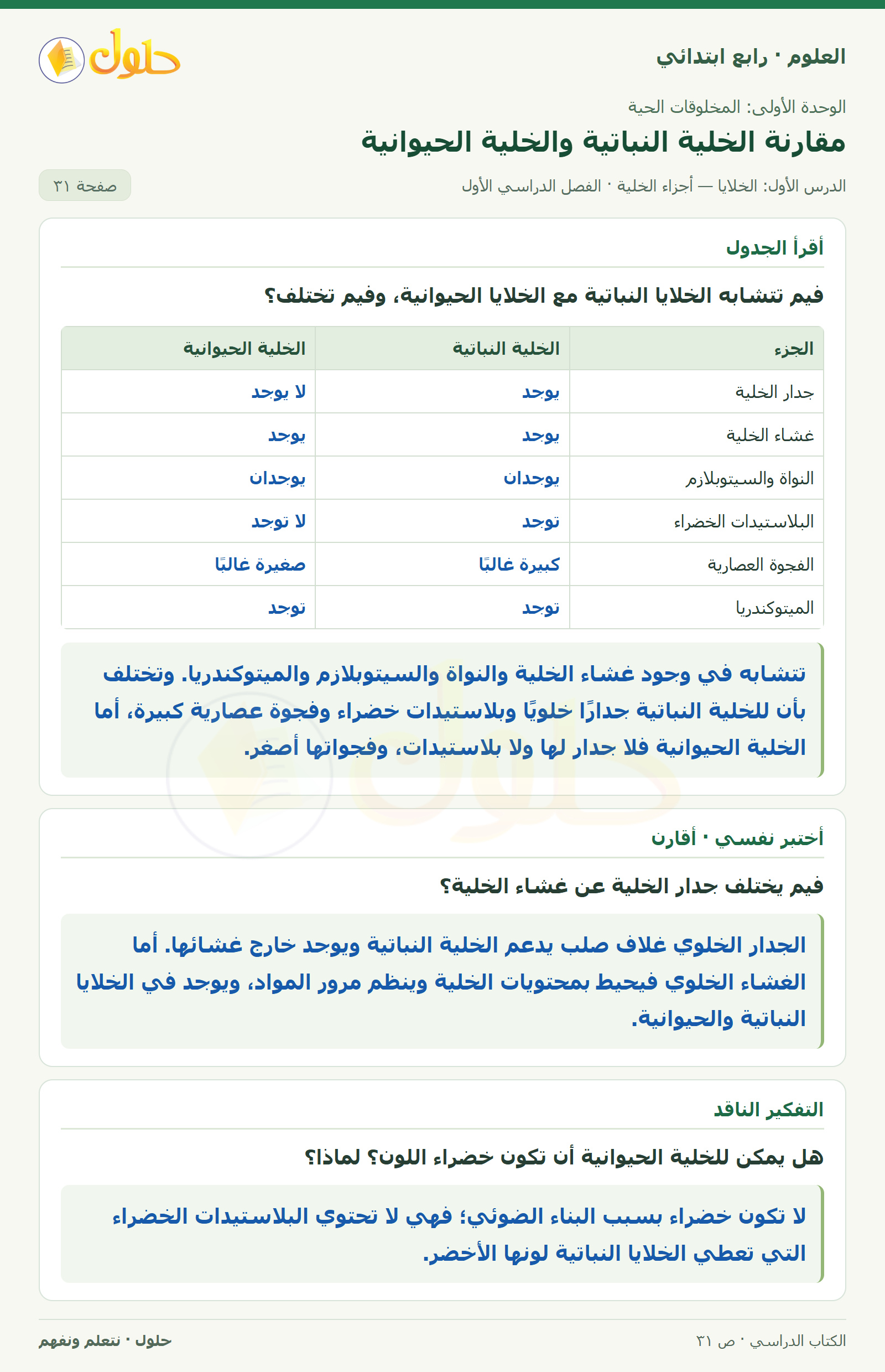 حل العلوم للصف الرابع الابتدائي صفحة 31