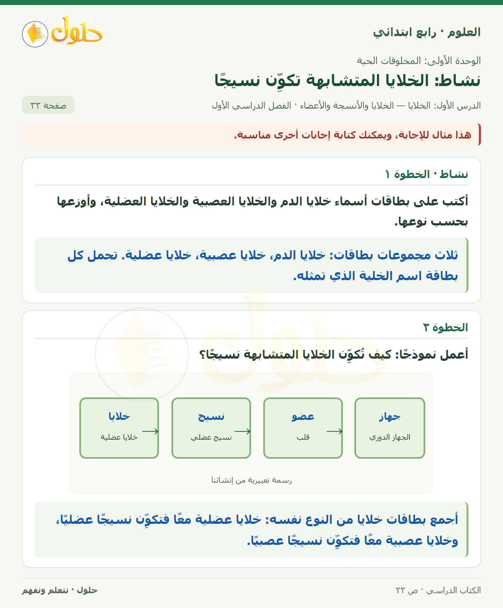 حل العلوم للصف الرابع الابتدائي صفحة 33، الجزء ١