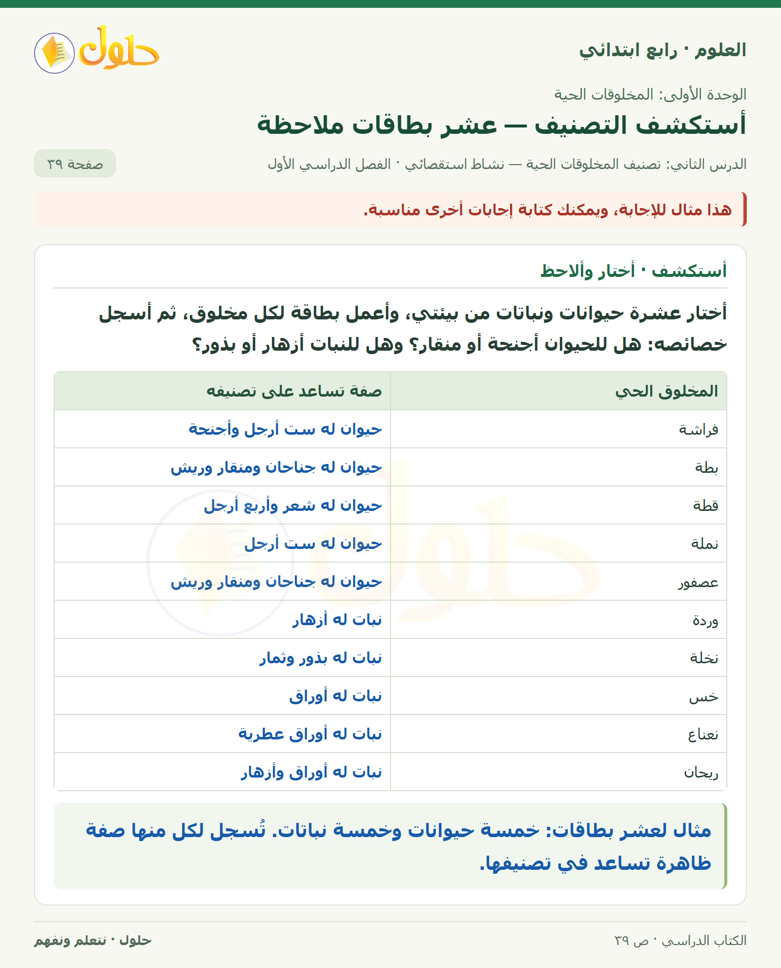 حل العلوم للصف الرابع الابتدائي صفحة 39، الجزء ١