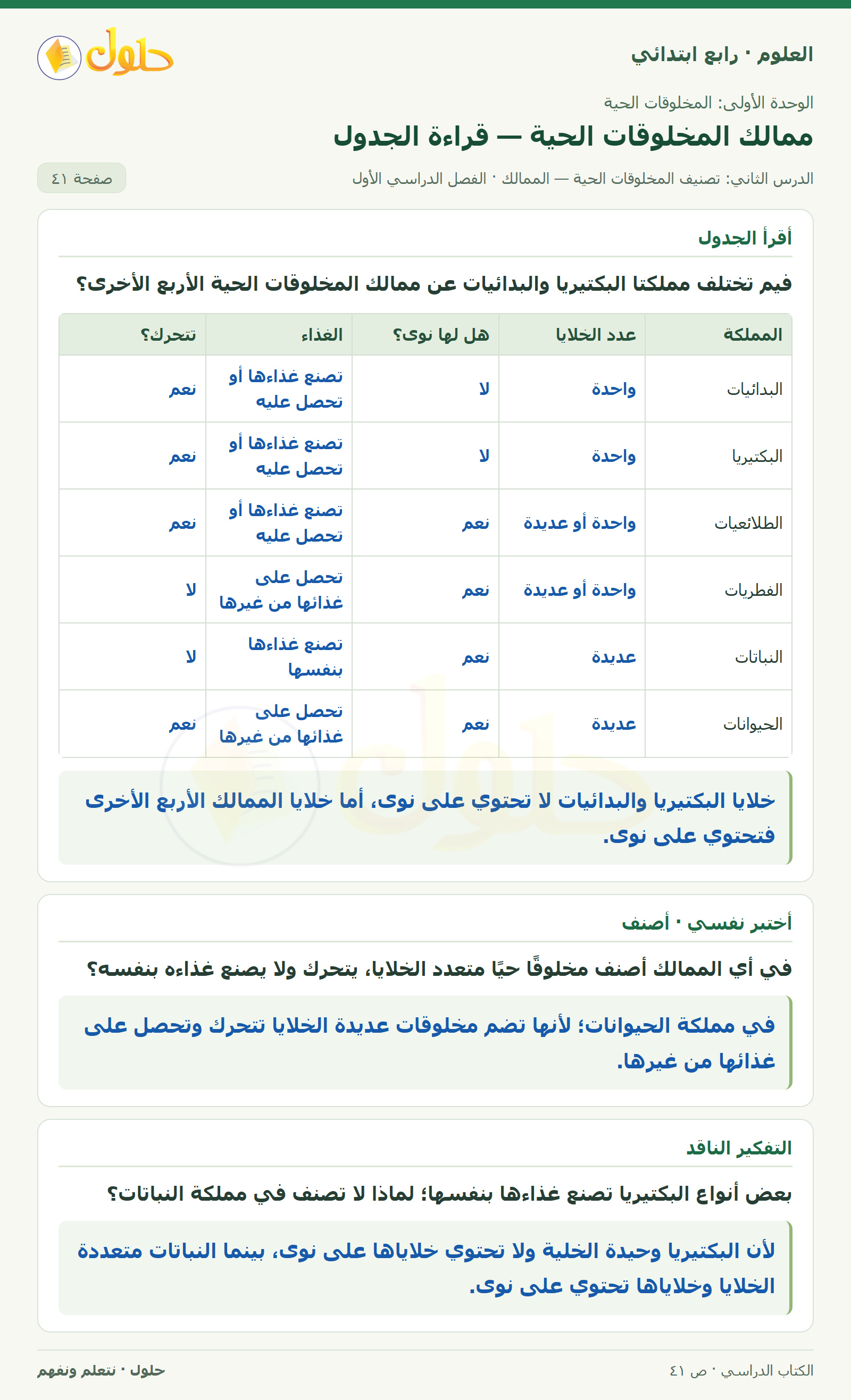 حل العلوم للصف الرابع الابتدائي صفحة 41