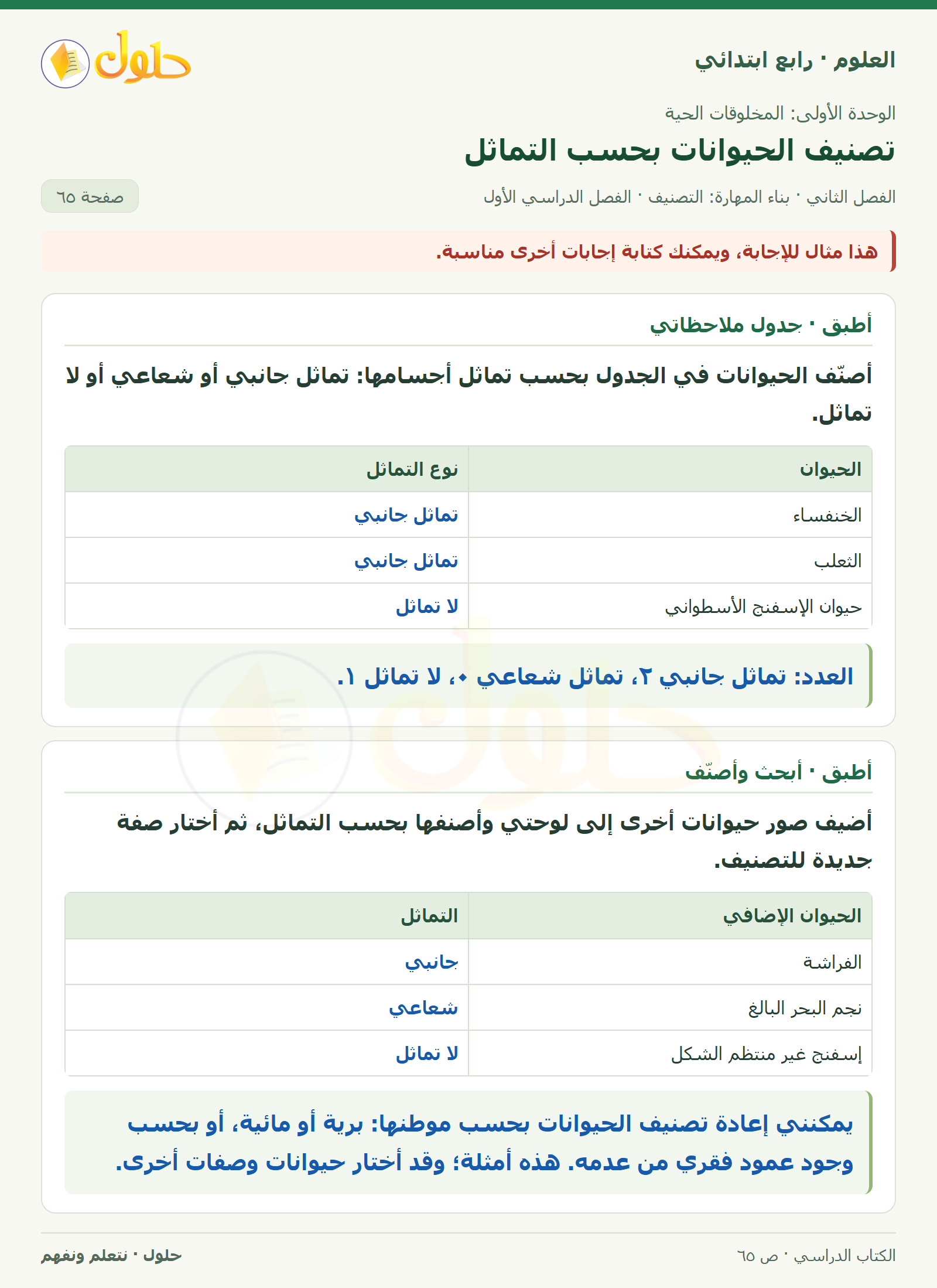 حل العلوم للصف الرابع الابتدائي صفحة 65