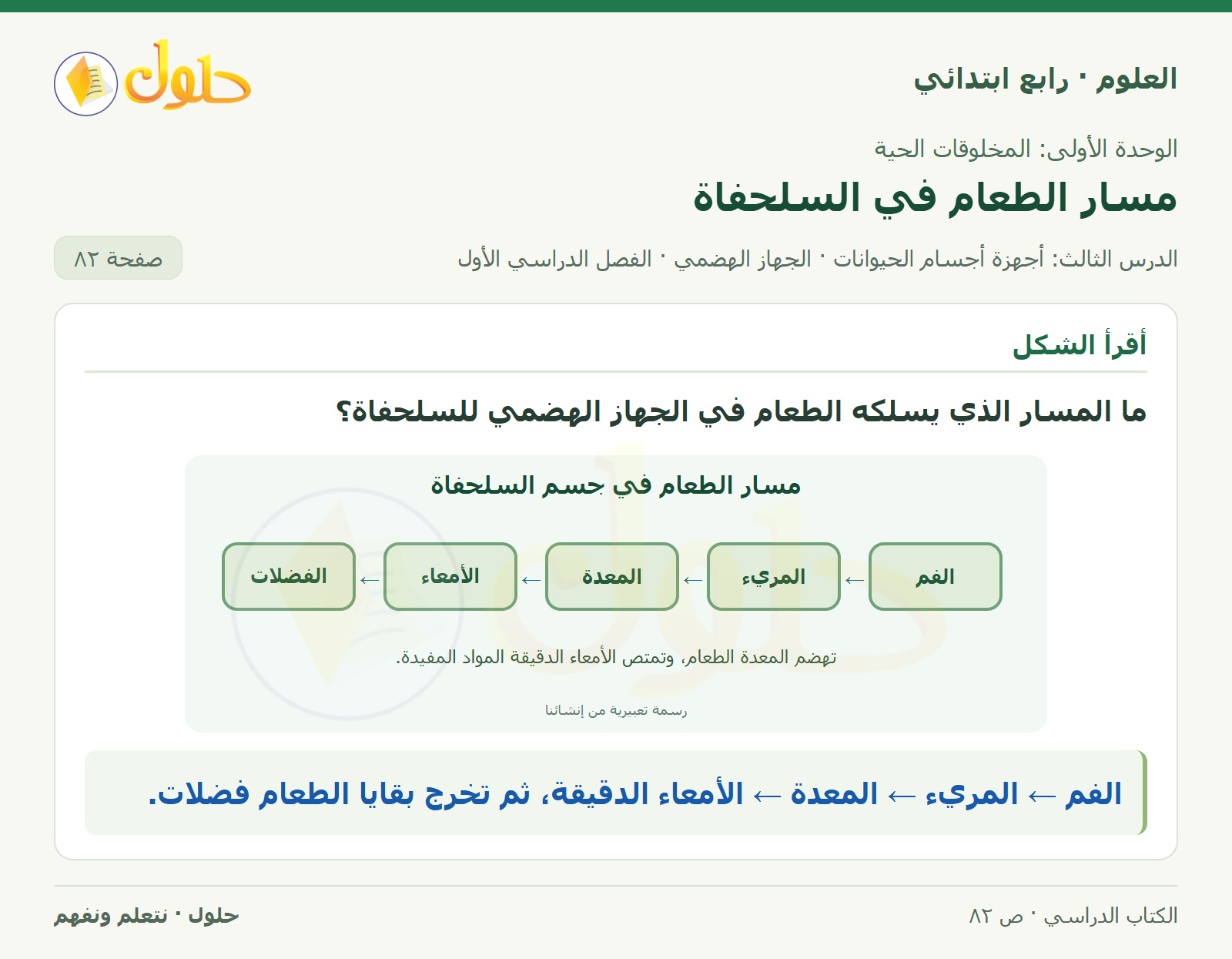 حل العلوم للصف الرابع الابتدائي صفحة 82، الجزء ١