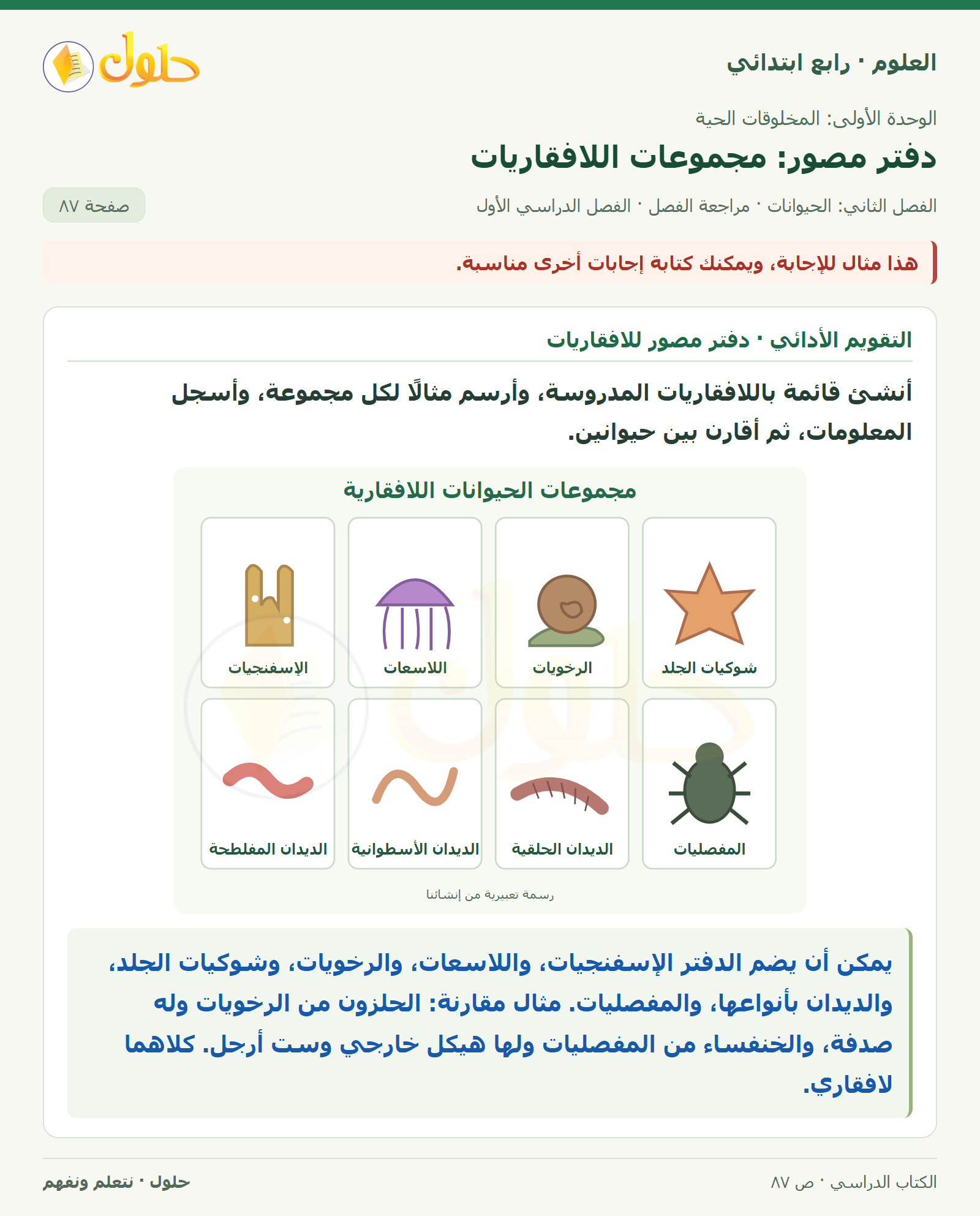 حل العلوم للصف الرابع الابتدائي صفحة 87، الجزء ٤