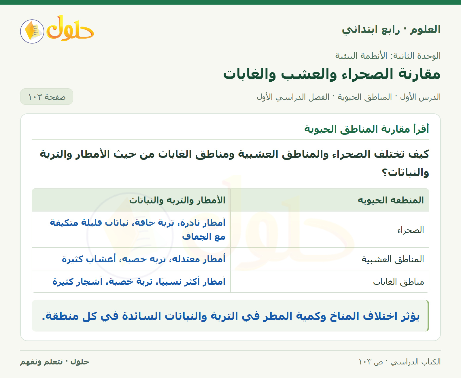 حل العلوم للصف الرابع الابتدائي صفحة 103، الجزء ٢