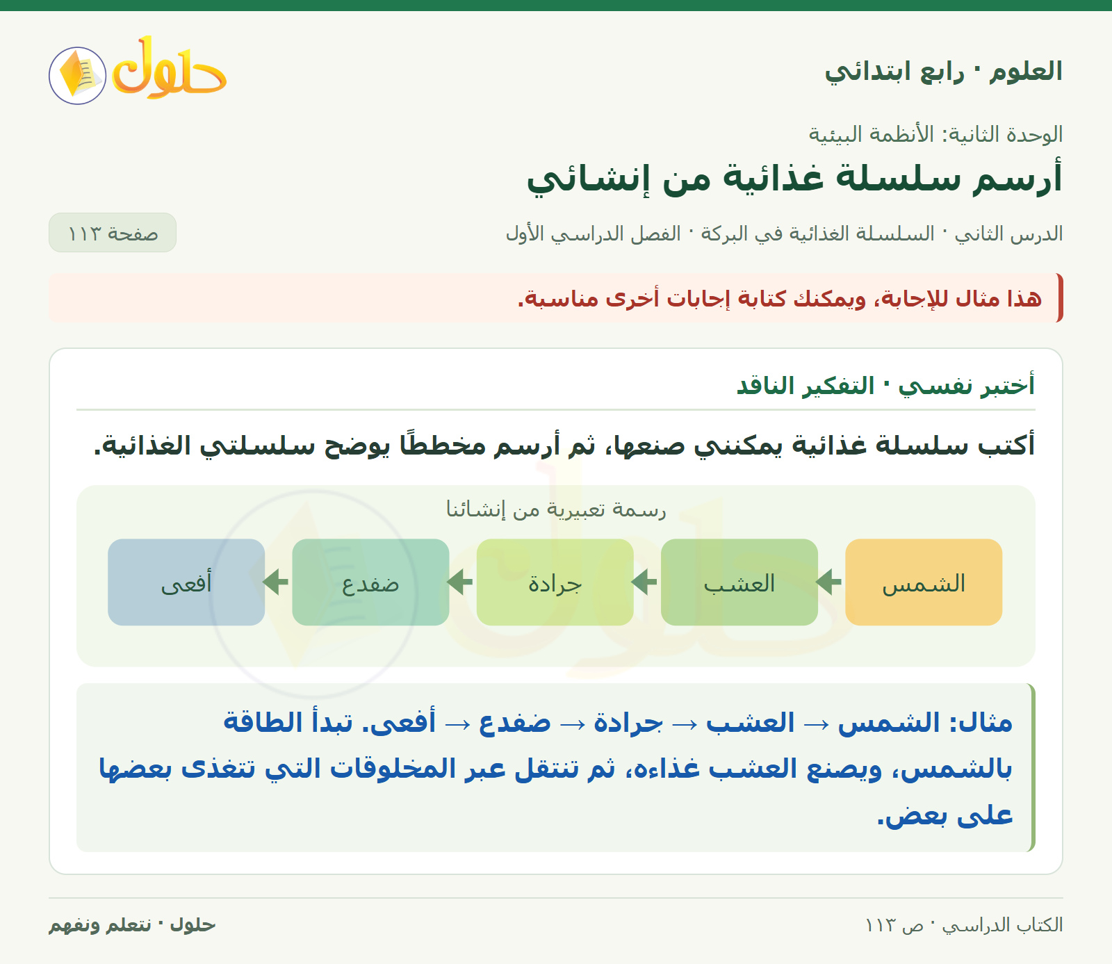 حل العلوم للصف الرابع الابتدائي صفحة 113، الجزء ٢