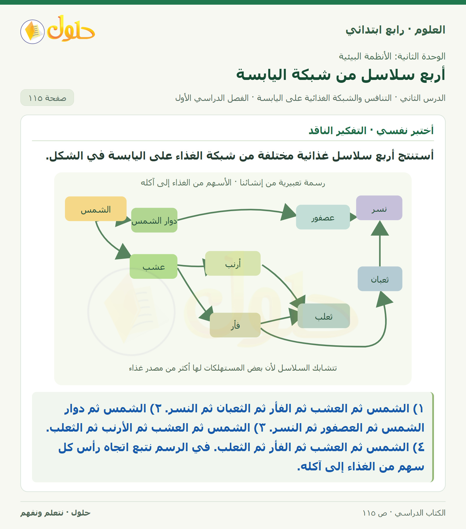 حل العلوم للصف الرابع الابتدائي صفحة 115، الجزء ٢