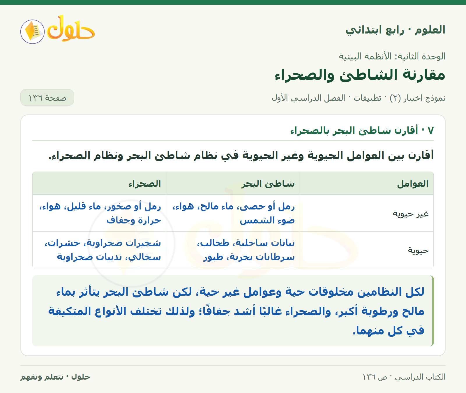 حل العلوم للصف الرابع الابتدائي صفحة 136، الجزء ٢