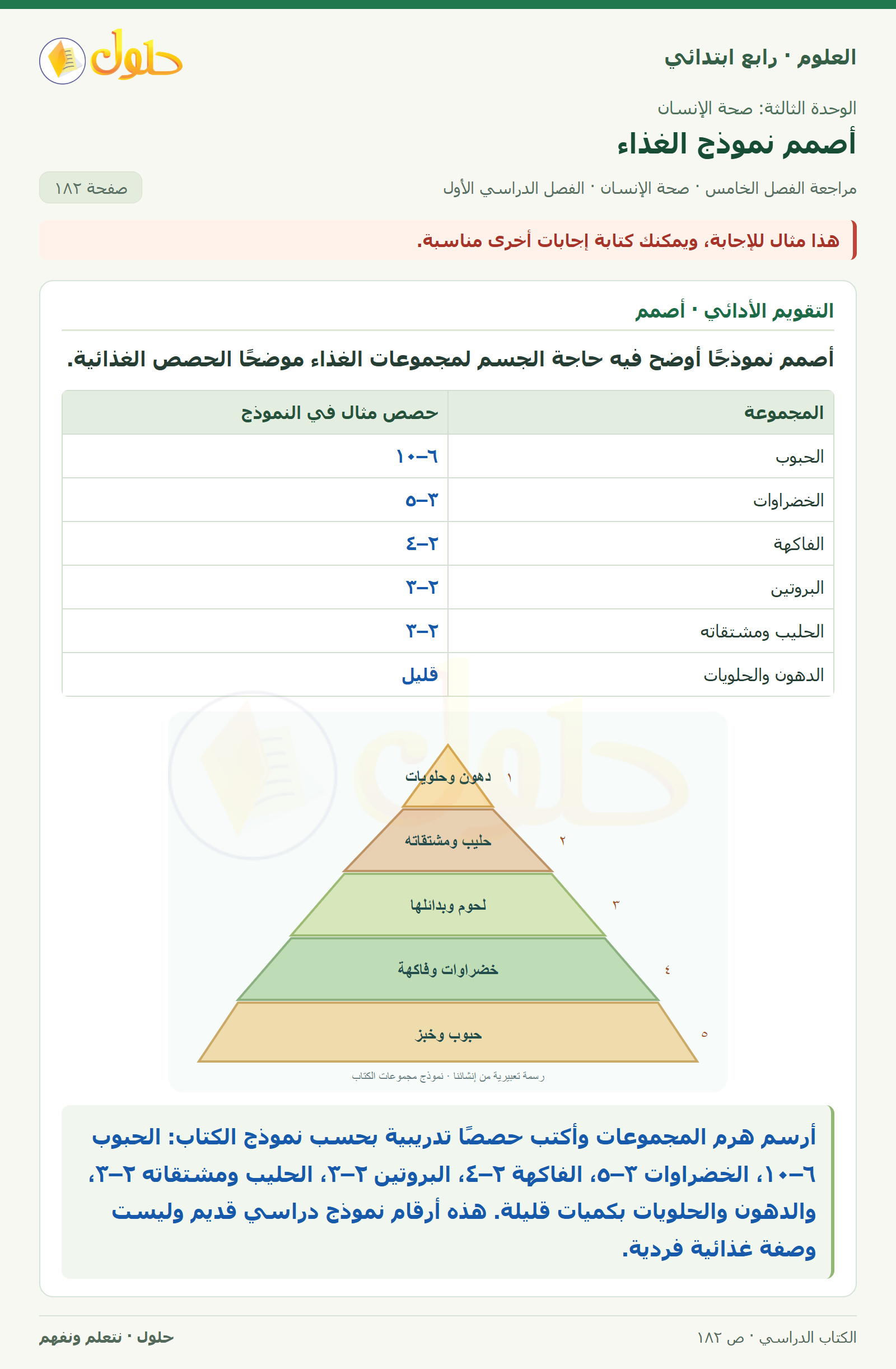 حل العلوم للصف الرابع الابتدائي صفحة 182، الجزء ٤