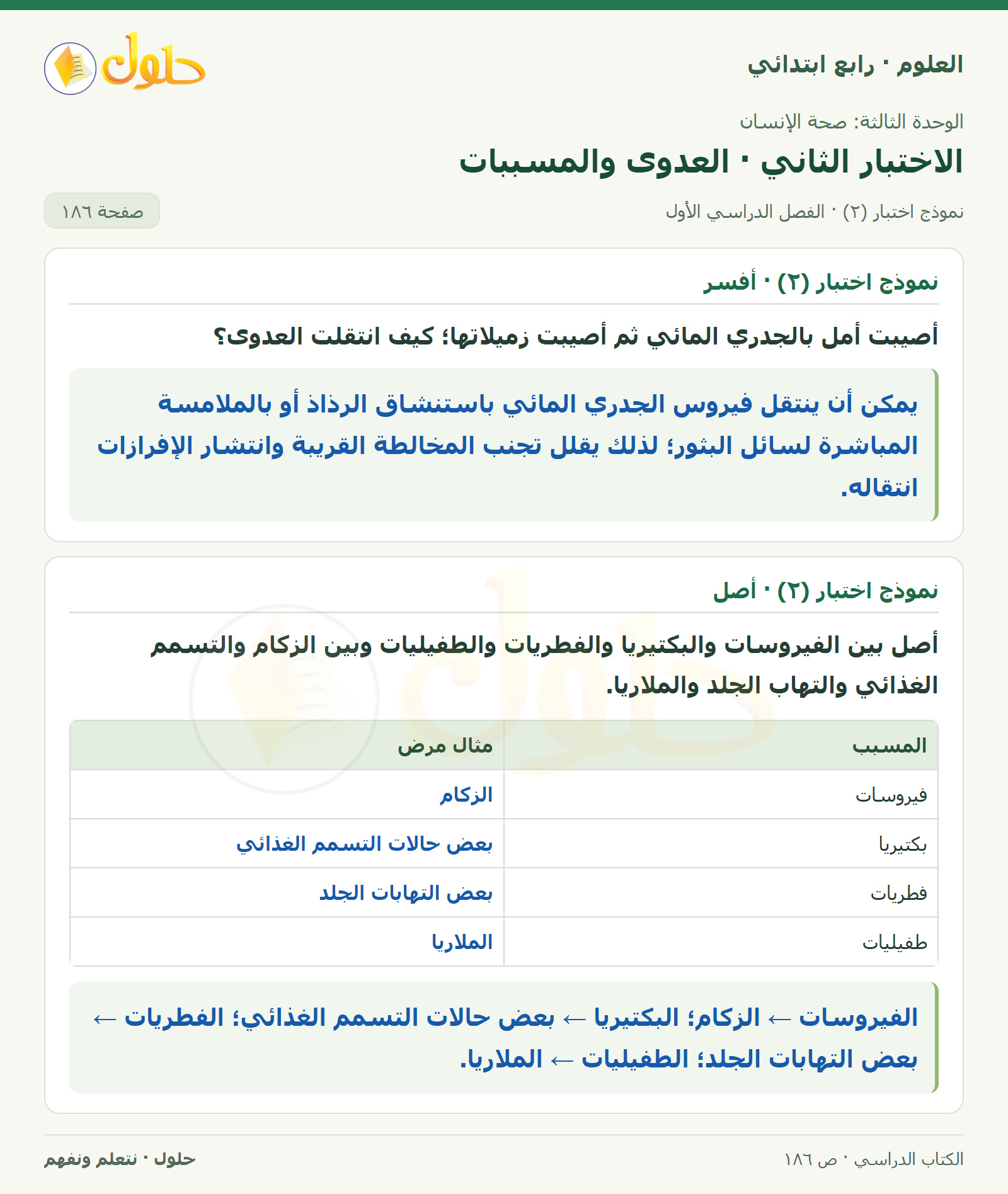 حل العلوم للصف الرابع الابتدائي صفحة 186، الجزء ١