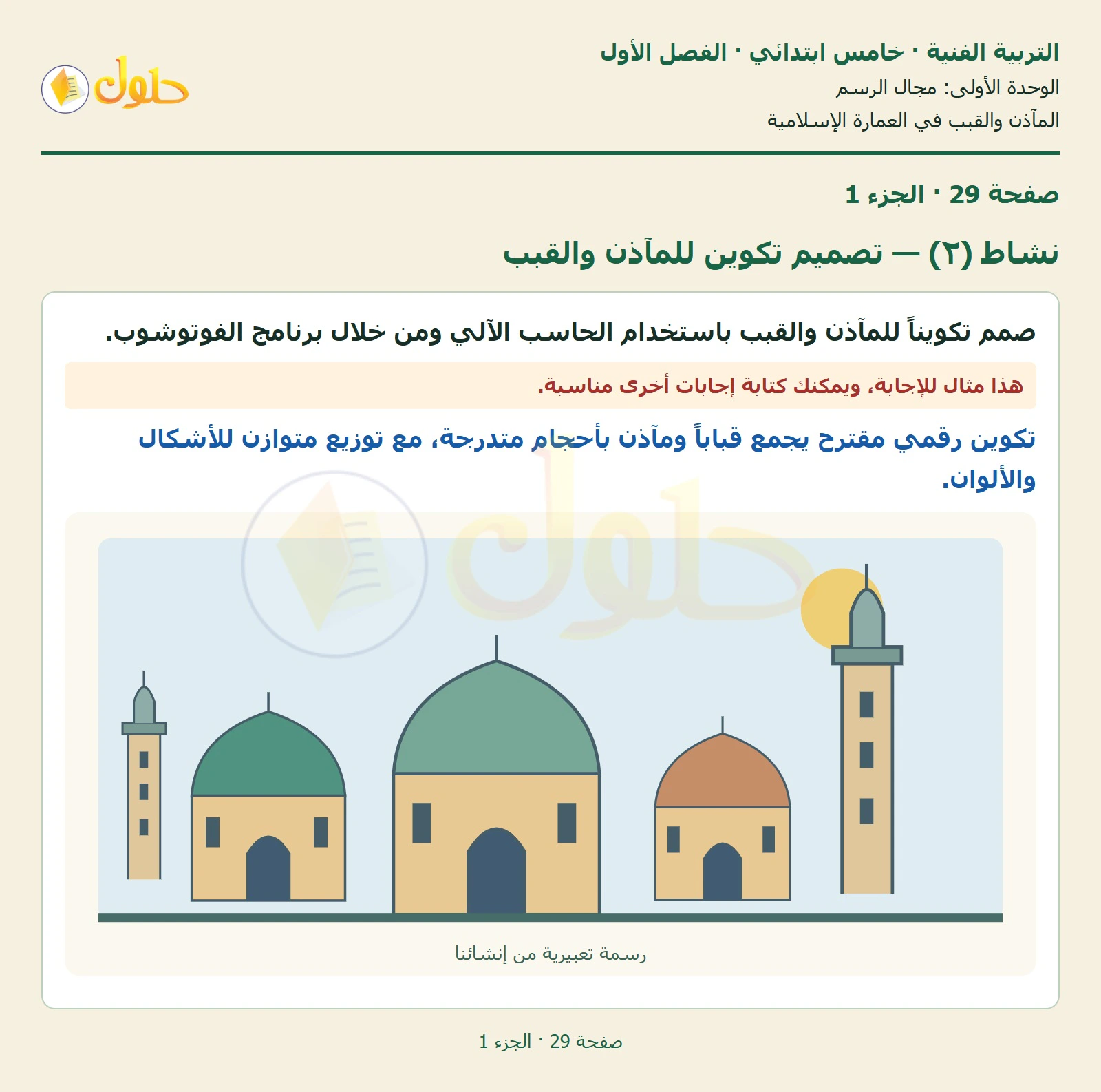 حل التربية الفنية للصف الخامس الابتدائي صفحة 29 الجزء 1