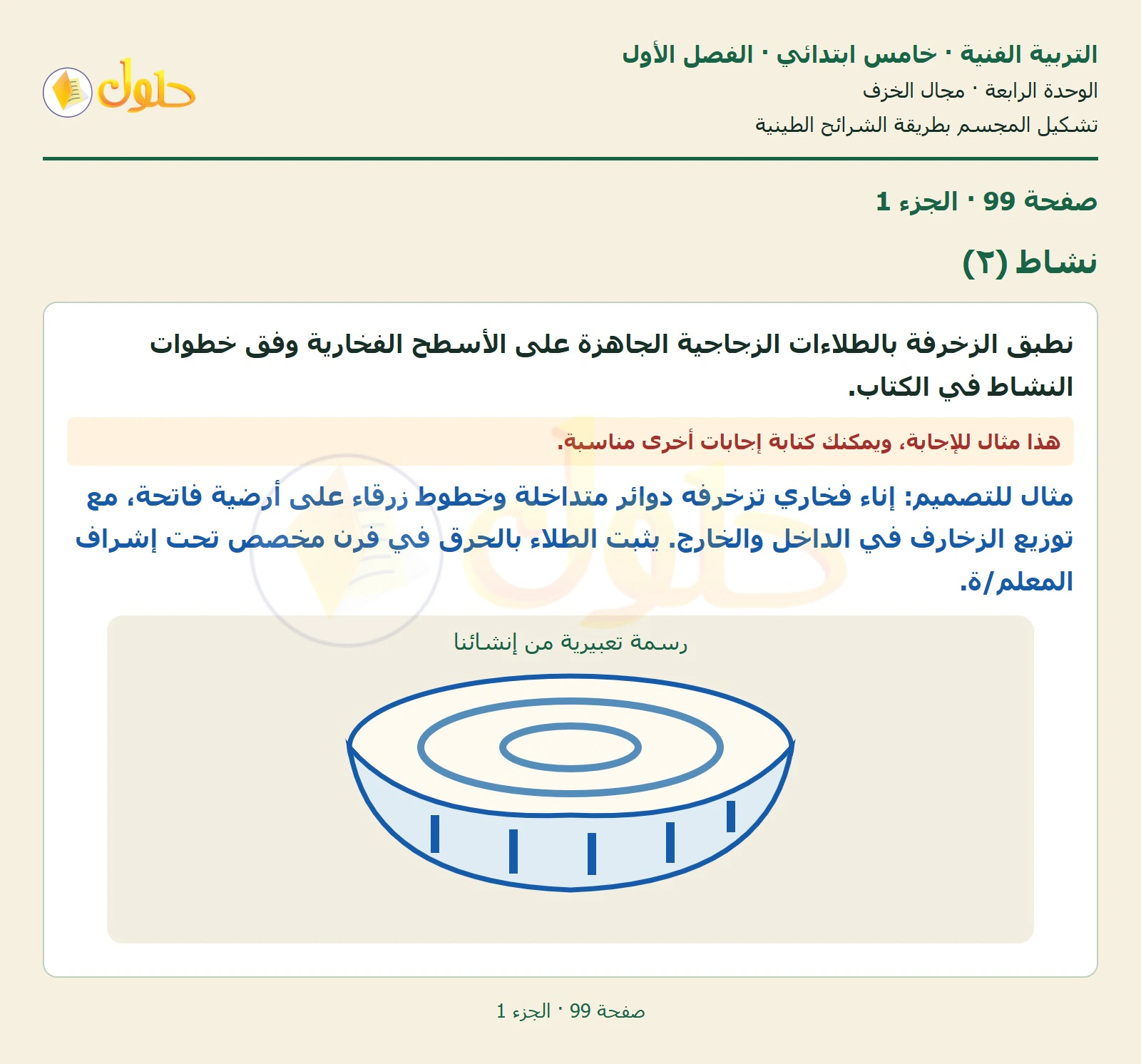 حل التربية الفنية للصف الخامس الابتدائي صفحة 99 الجزء 1