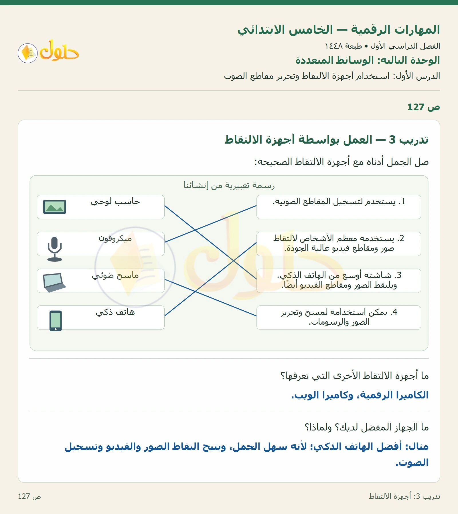 حل نشاط المهارات الرقمية للصف الخامس الابتدائي صفحة 127