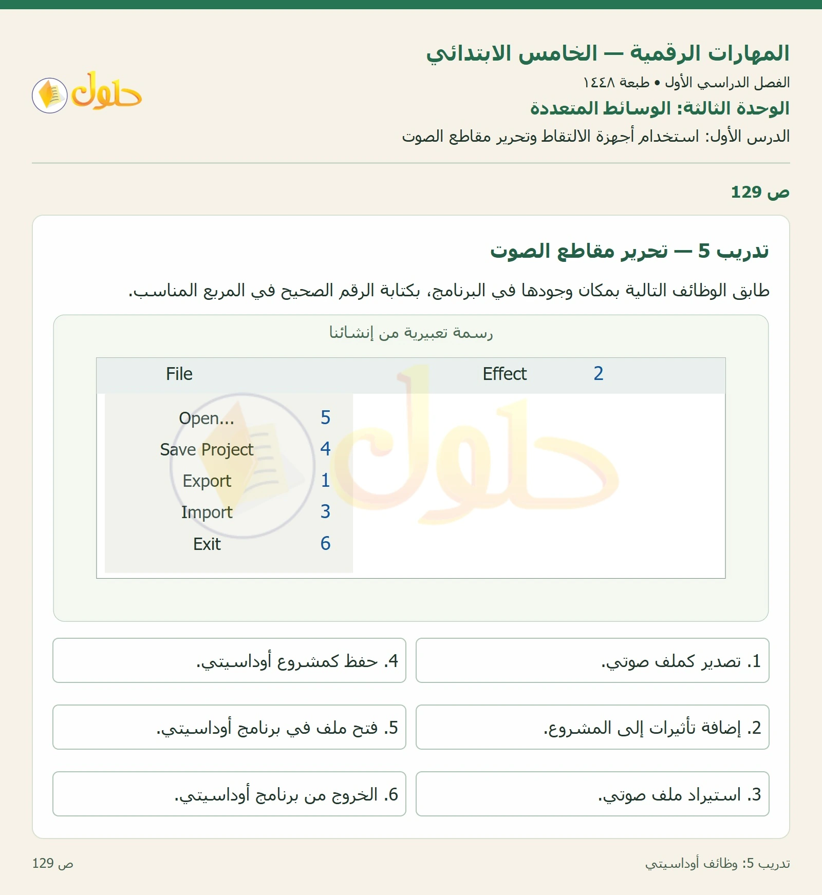 حل نشاط المهارات الرقمية للصف الخامس الابتدائي صفحة 129