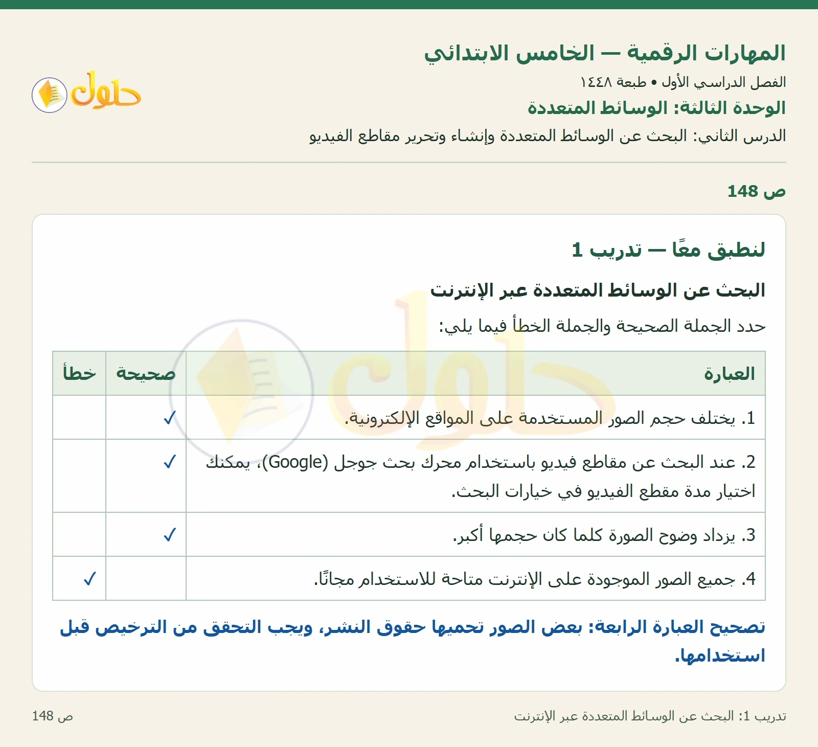 حل نشاط المهارات الرقمية للصف الخامس الابتدائي صفحة 148 — الجزء ١