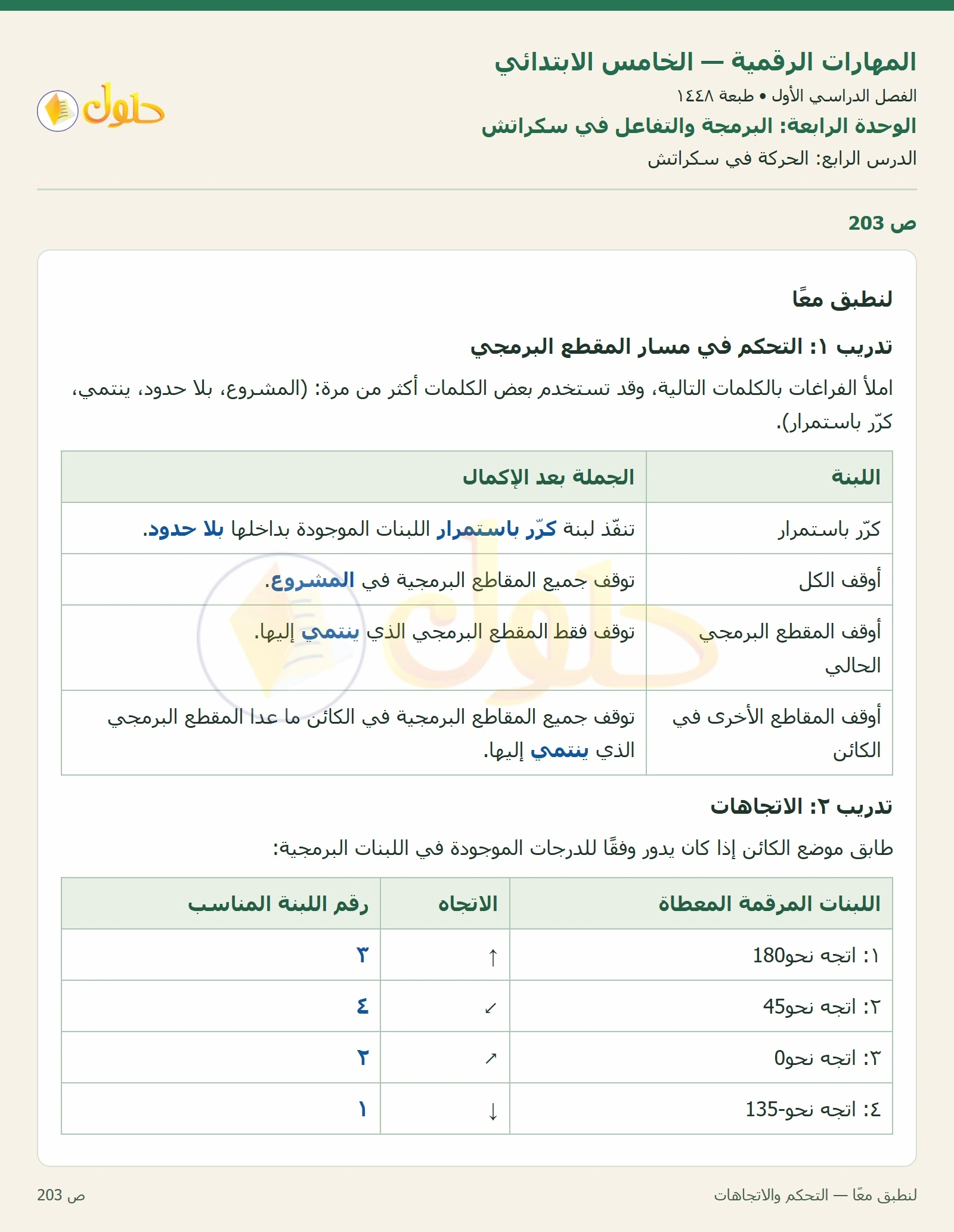 حل نشاط المهارات الرقمية للصف الخامس الابتدائي صفحة 203