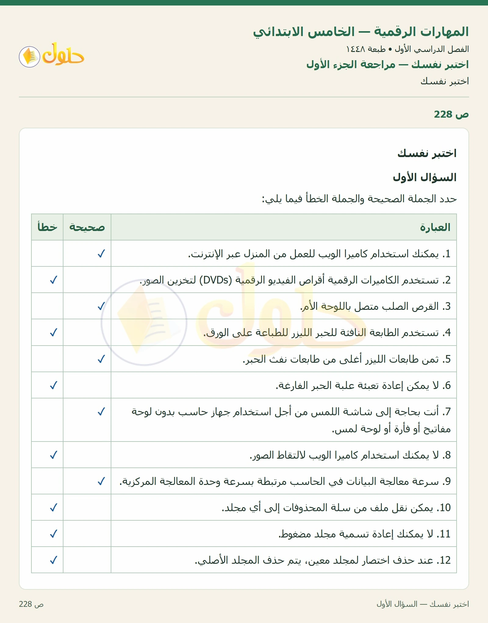 حل نشاط المهارات الرقمية للصف الخامس الابتدائي صفحة 228