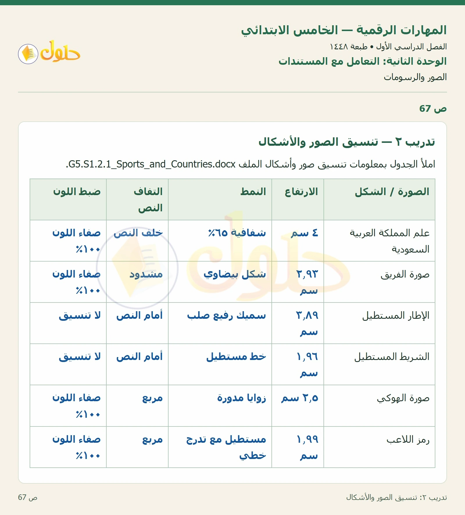 حل نشاط المهارات الرقمية للصف الخامس الابتدائي صفحة 67