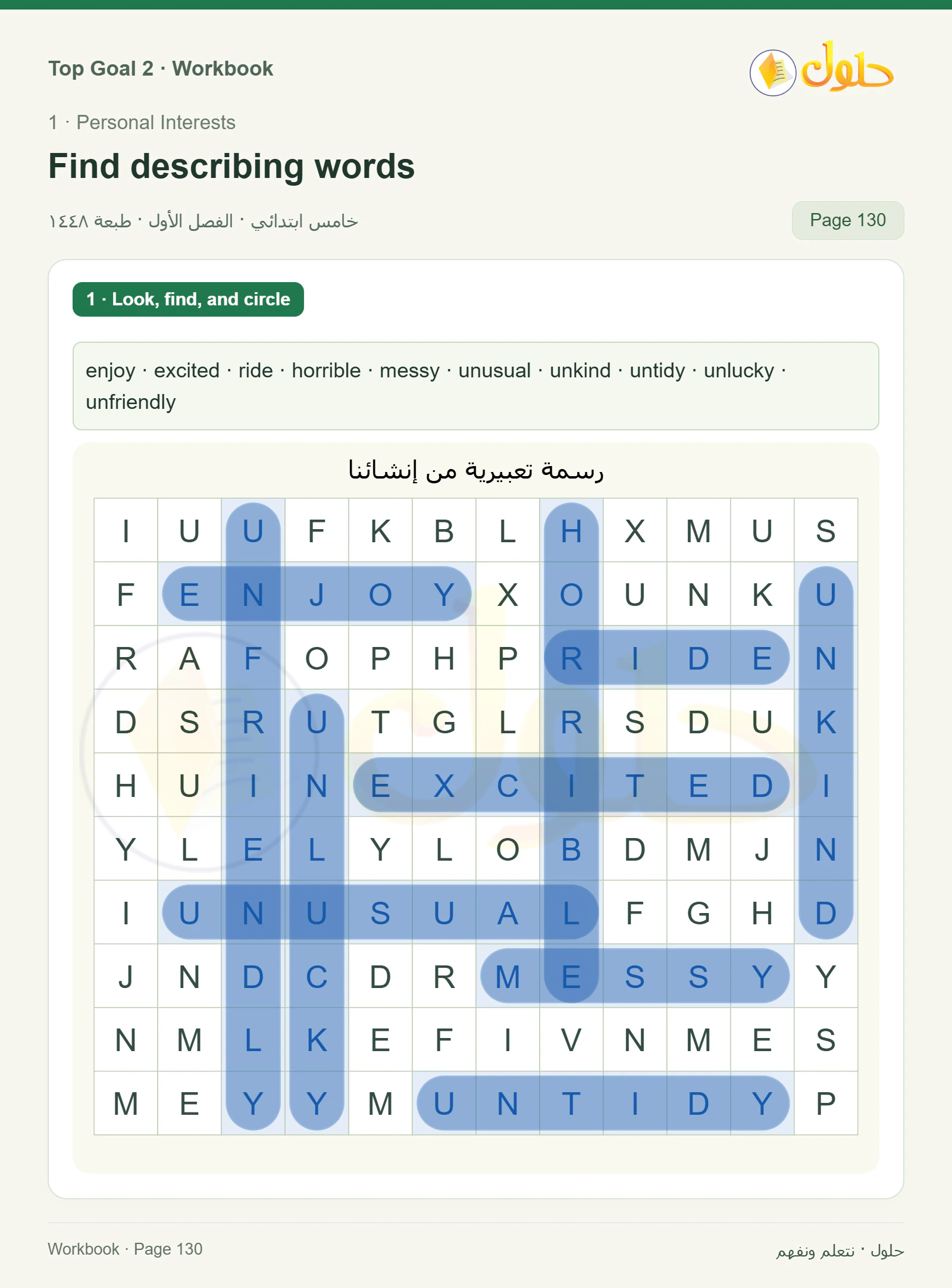 حل اللغة الإنجليزية للصف الخامس الابتدائي صفحة ١٣٠ الجزء ١