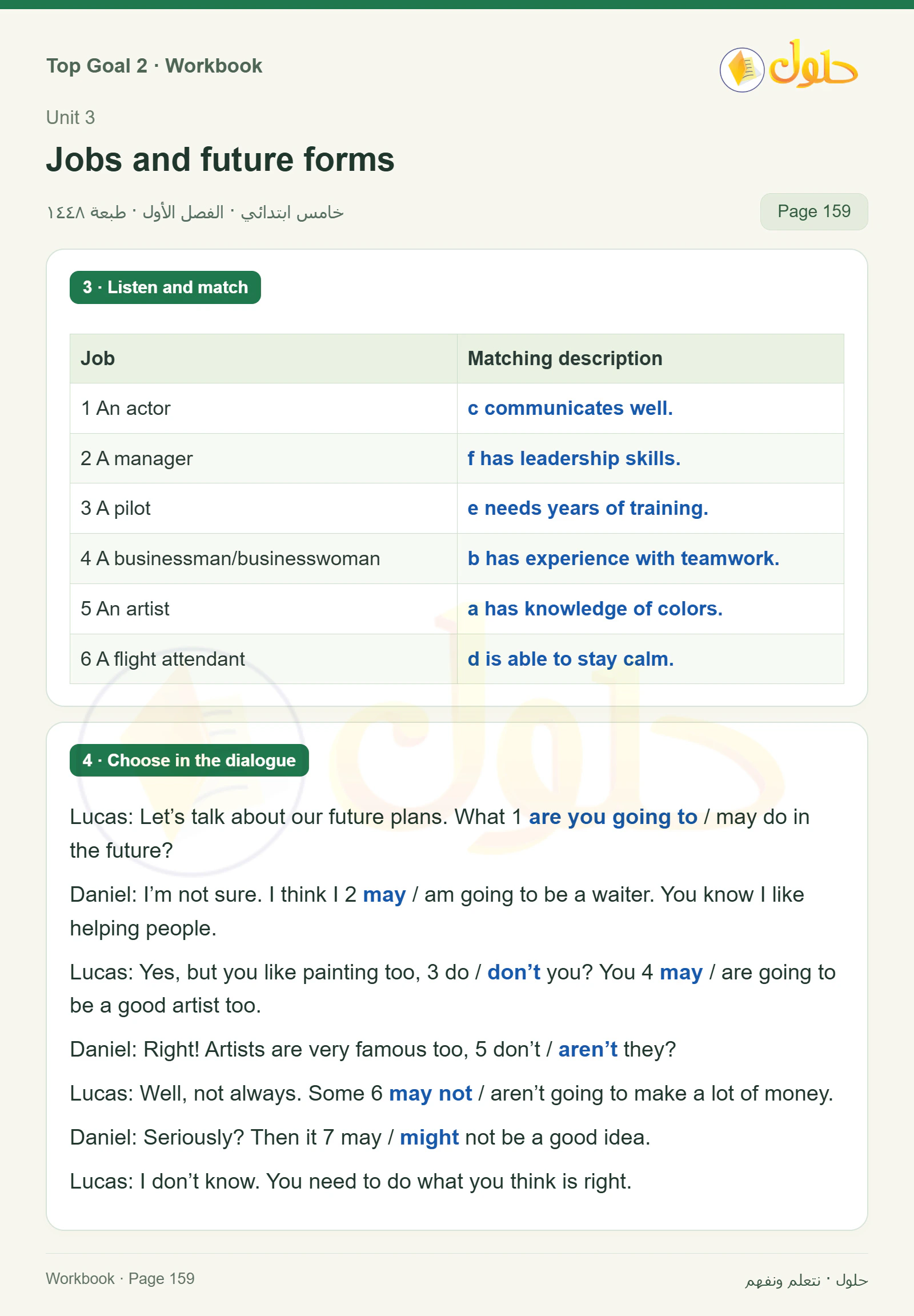 حل اللغة الإنجليزية للصف الخامس الابتدائي صفحة ١٥٩ الجزء ١