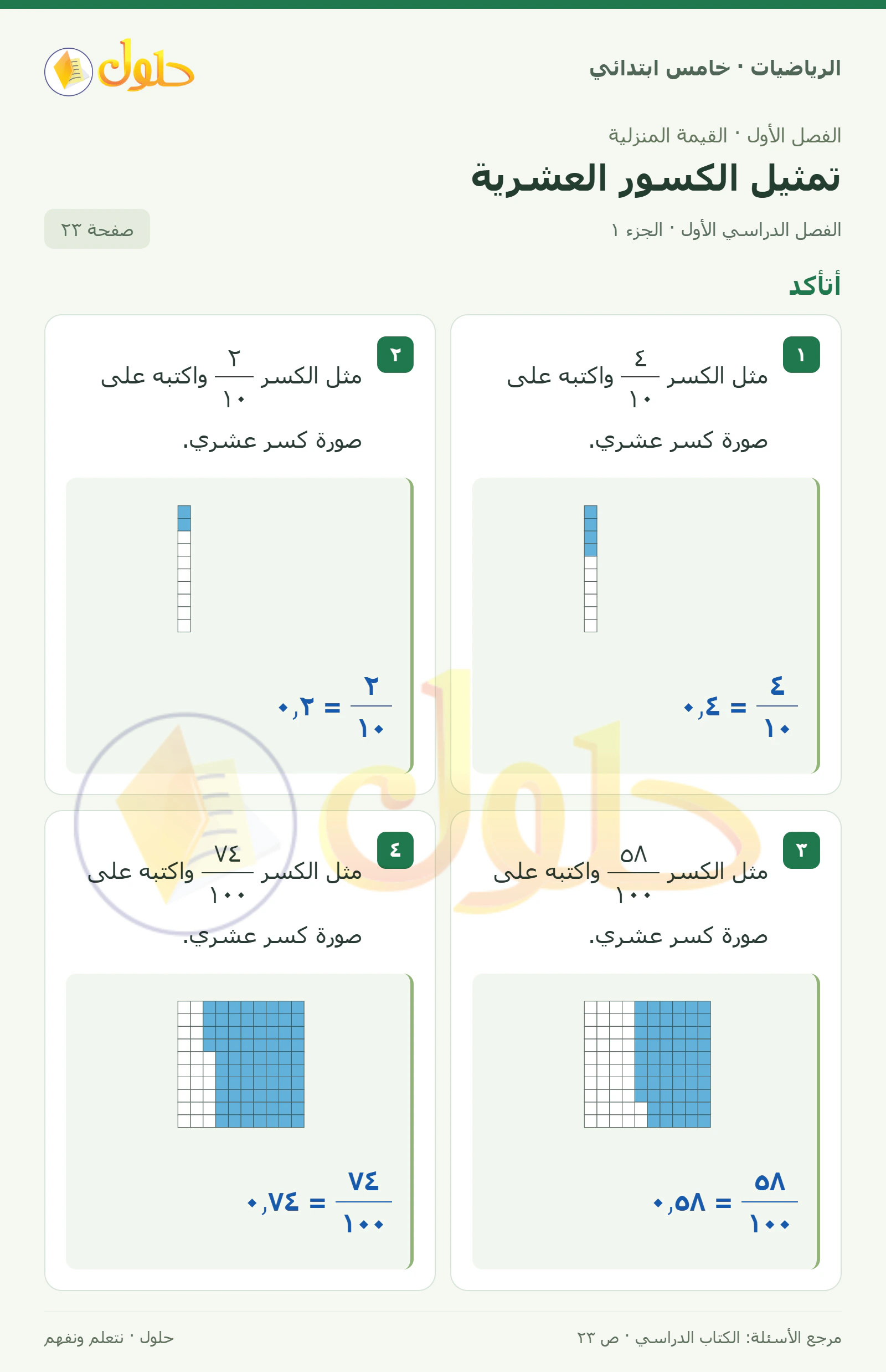 حل رياضيات الصف الخامس الابتدائي صفحة 23 الجزء 1