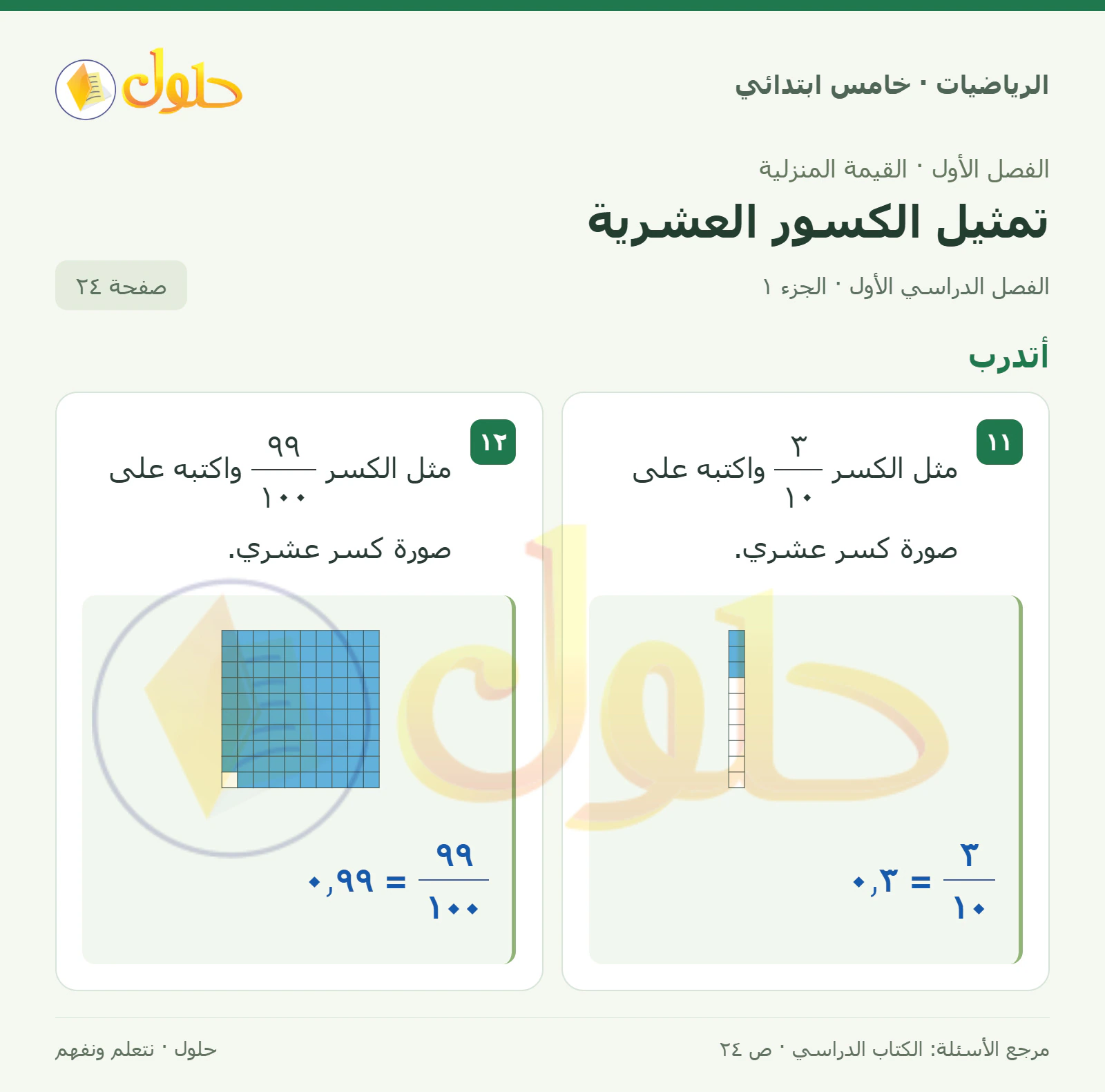 حل رياضيات الصف الخامس الابتدائي صفحة 24 الجزء 1