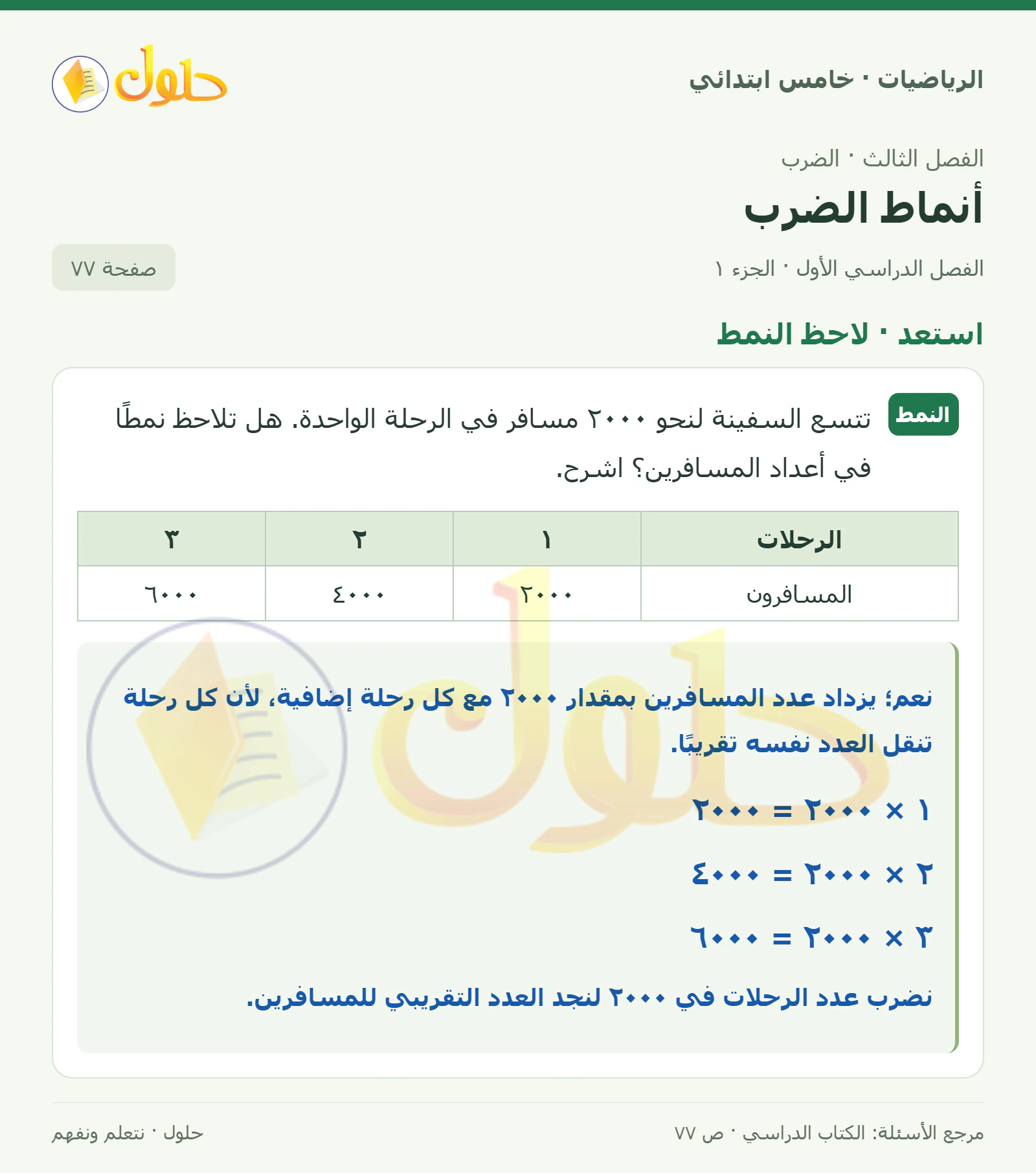 حل رياضيات الصف الخامس الابتدائي صفحة 77 الجزء 1