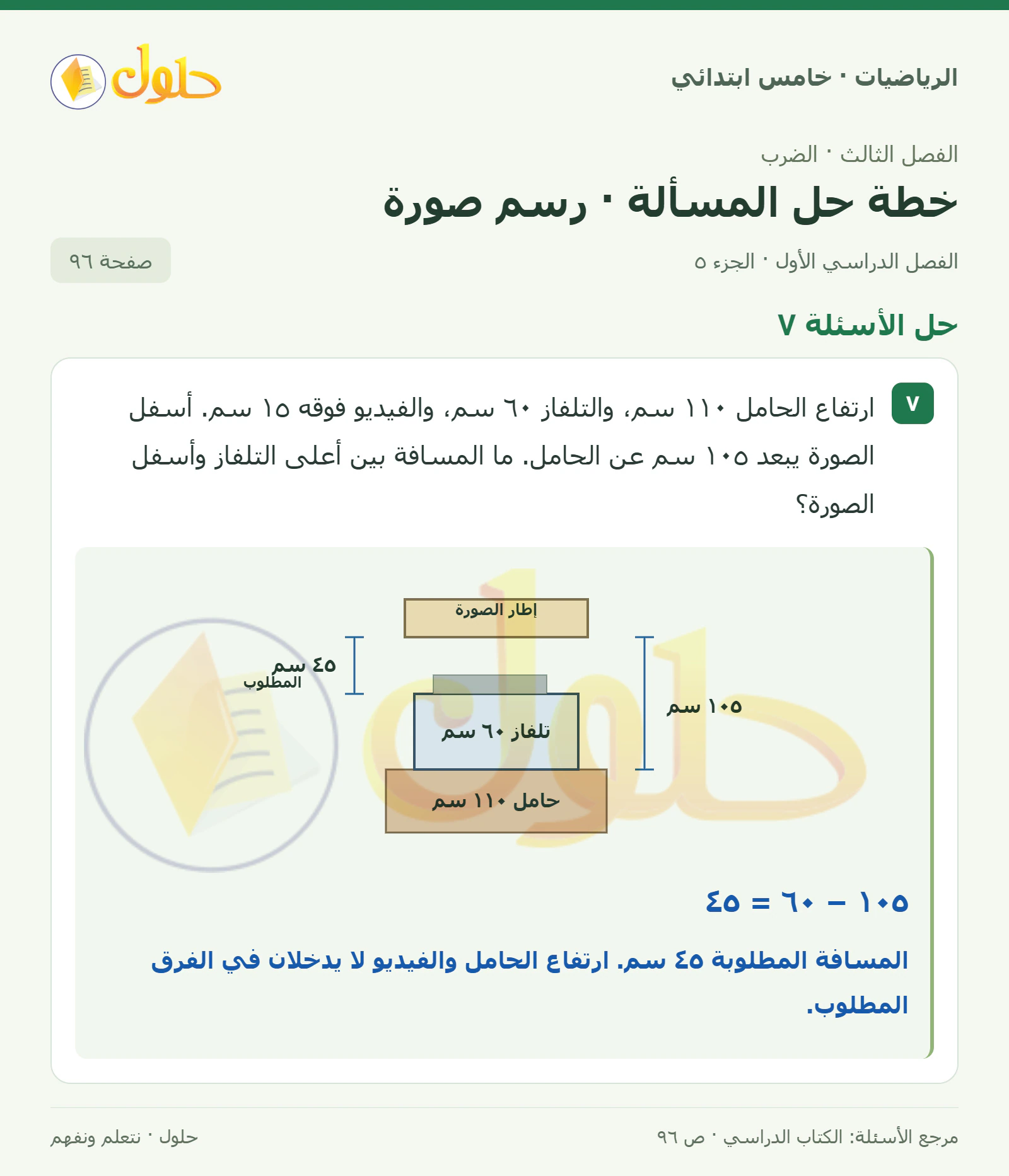 حل رياضيات الصف الخامس الابتدائي صفحة 96 الجزء 5