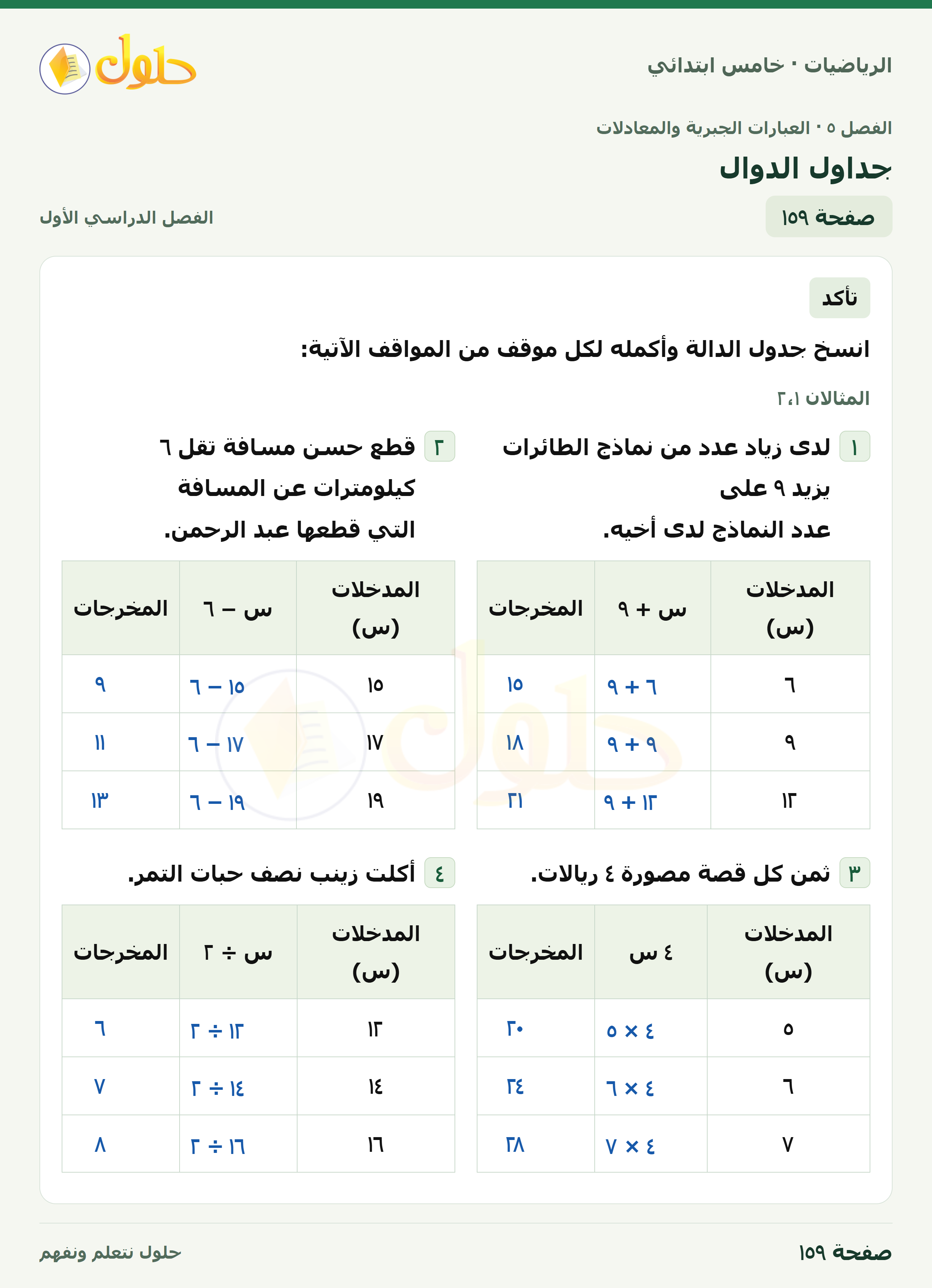 حل رياضيات الصف الخامس الابتدائي صفحة 159
