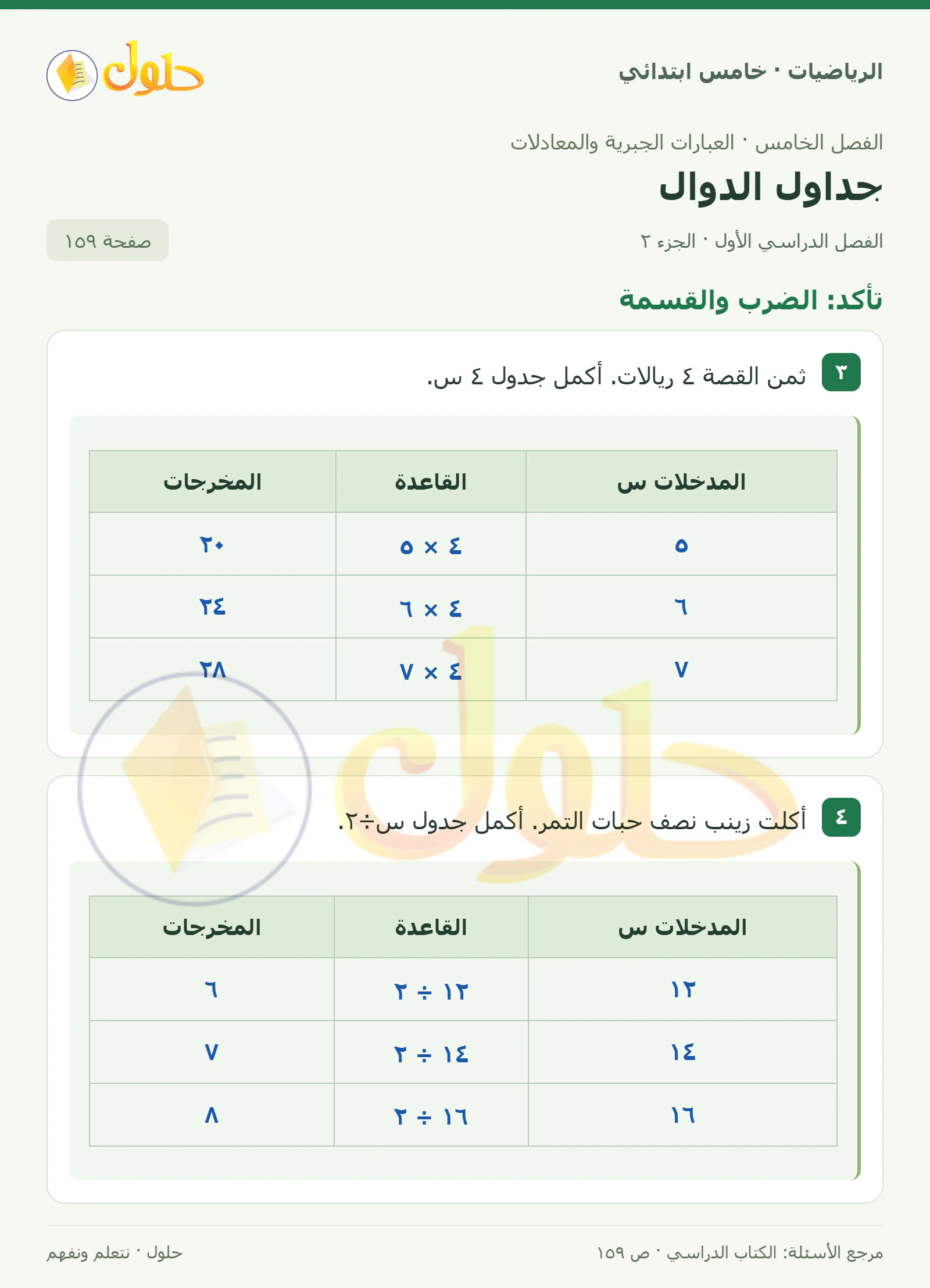 حل رياضيات الصف الخامس الابتدائي صفحة 159 الجزء 2