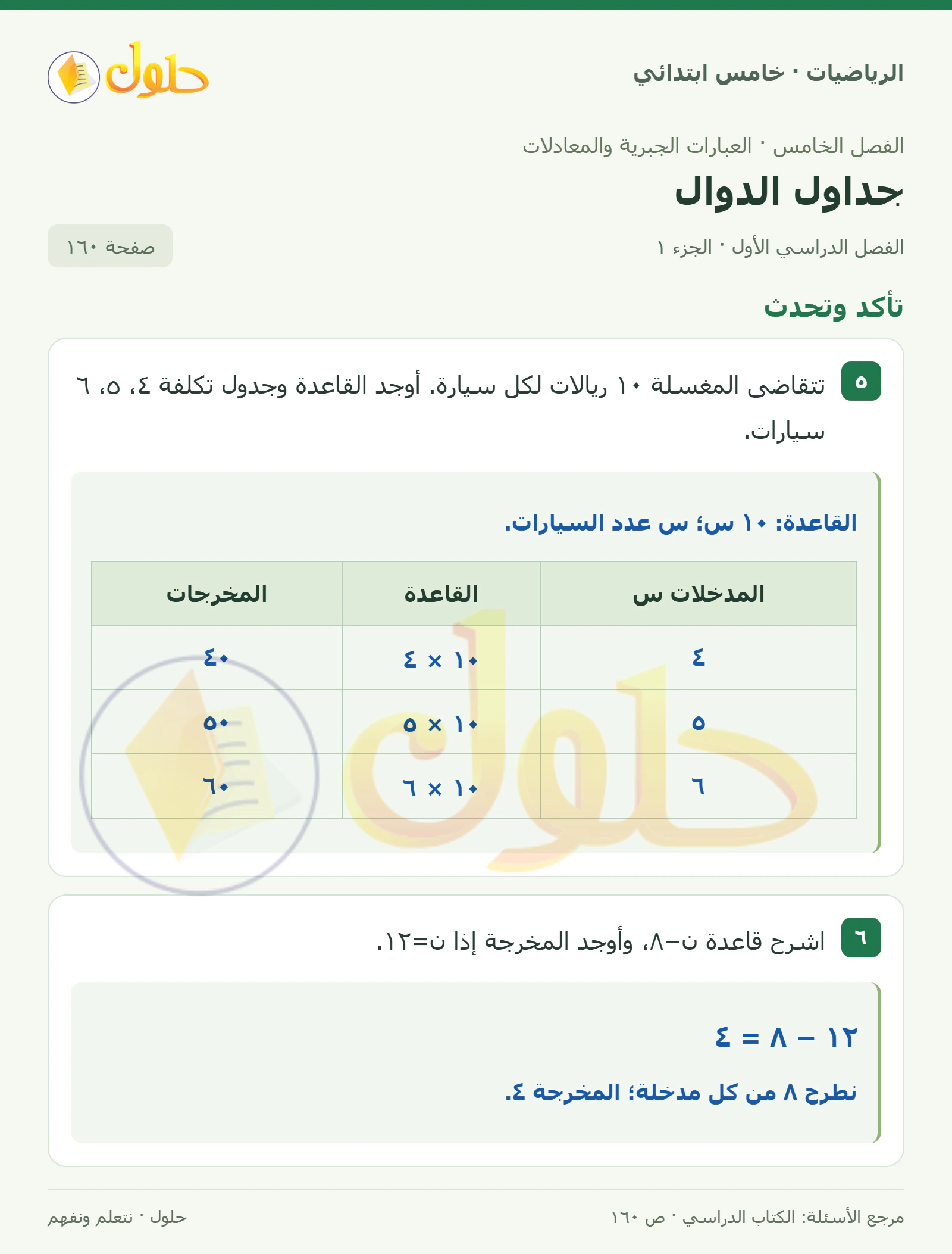 حل رياضيات الصف الخامس الابتدائي صفحة 160 الجزء 1