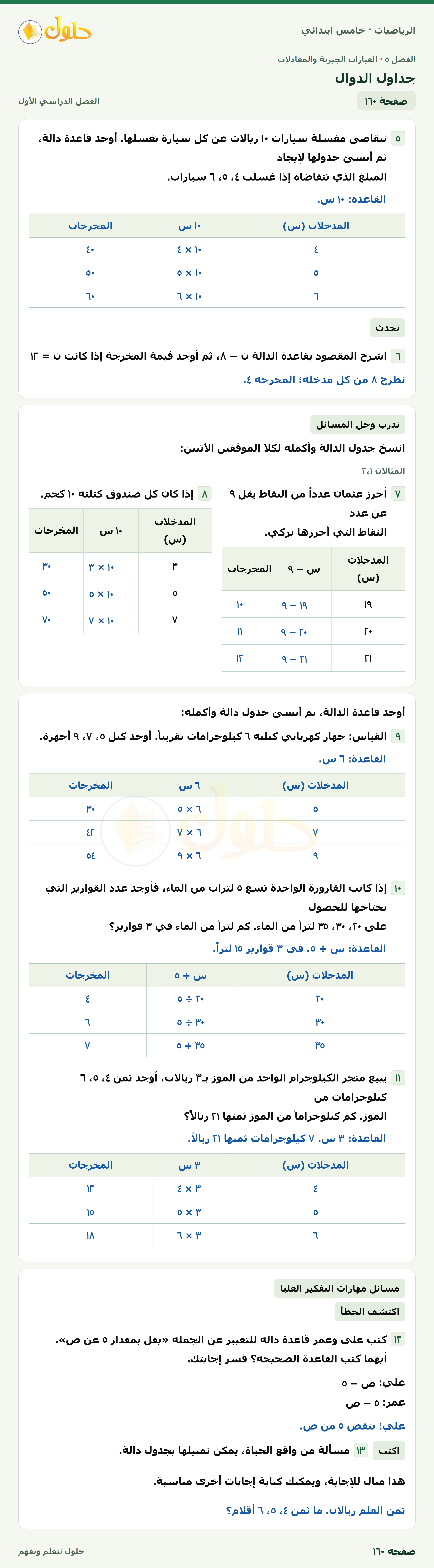 حل رياضيات الصف الخامس الابتدائي صفحة 160