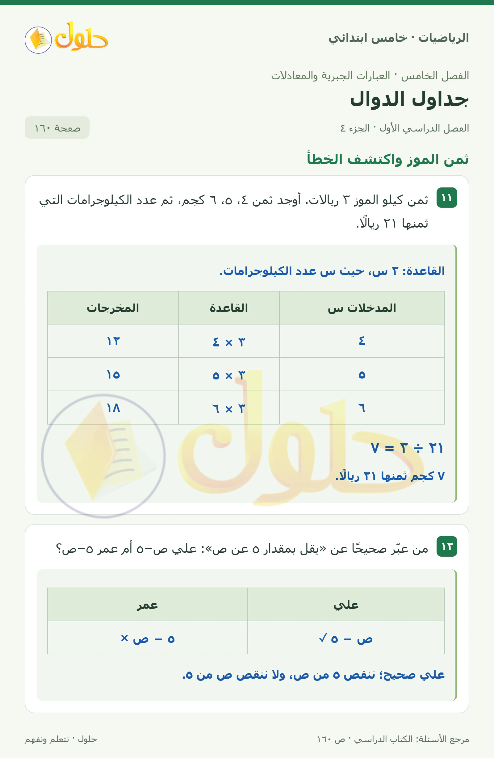 حل رياضيات الصف الخامس الابتدائي صفحة 160 الجزء 4
