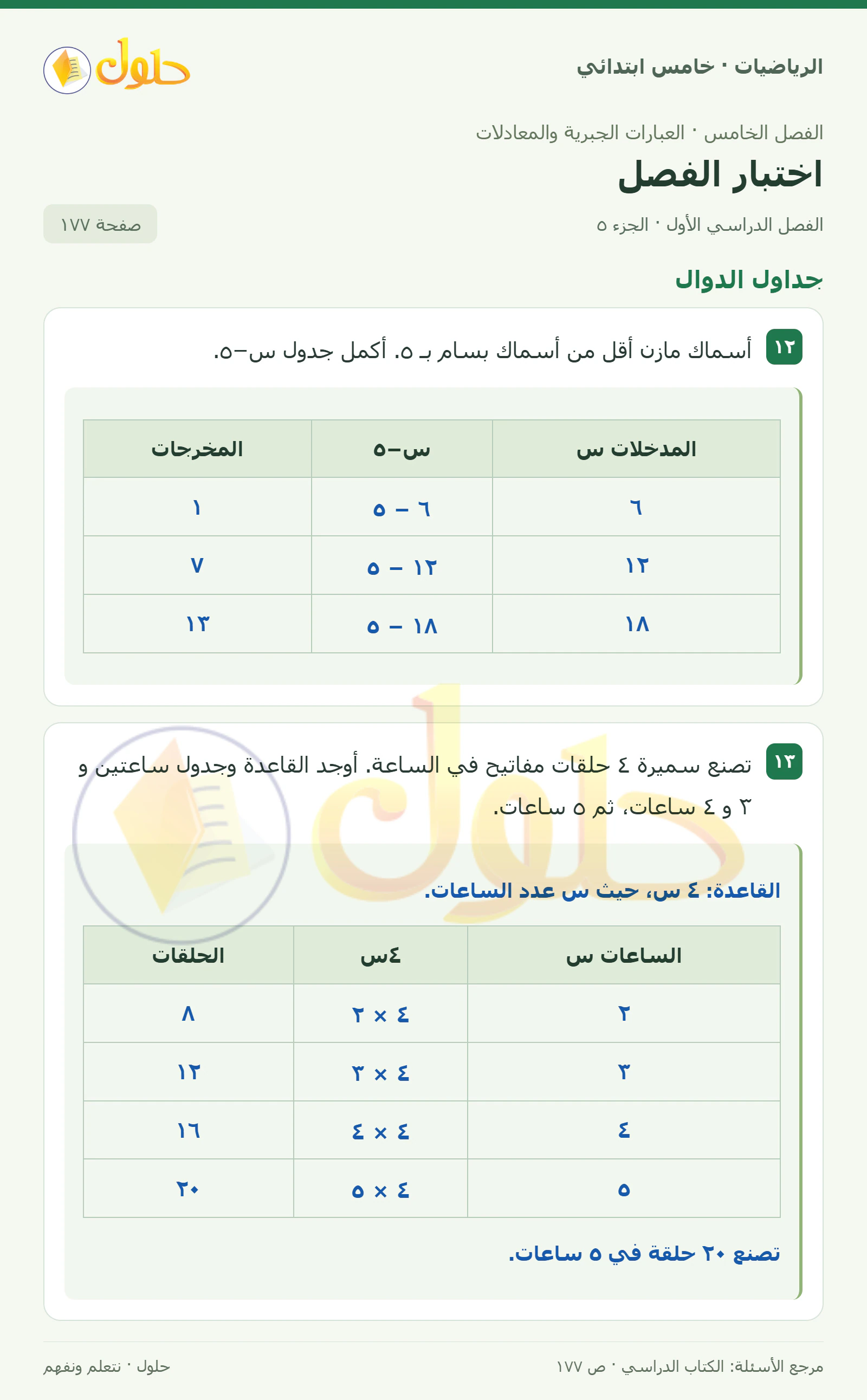 حل رياضيات الصف الخامس الابتدائي صفحة 177 الجزء 5