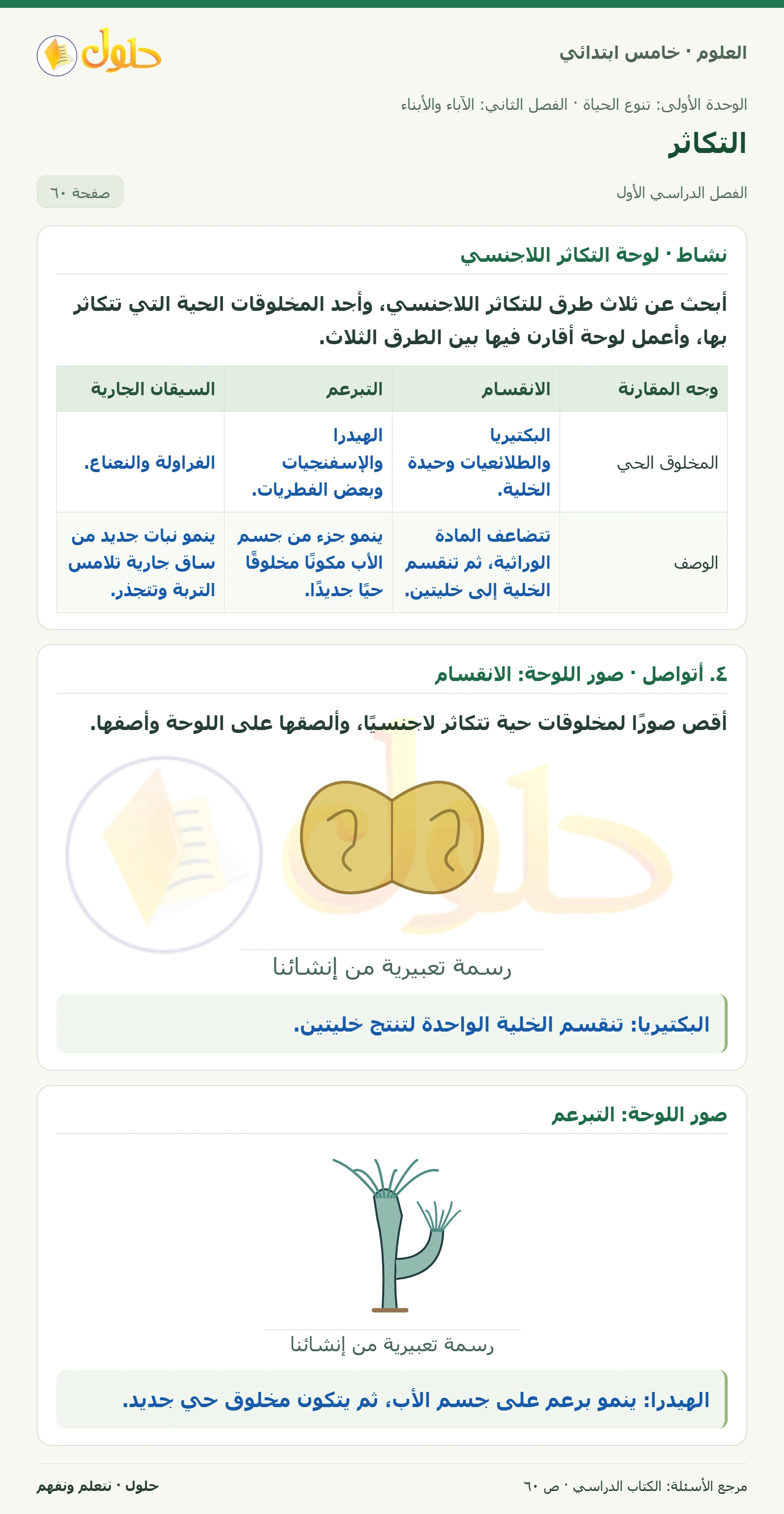 بطاقة العلوم للصف الخامس الابتدائي صفحة 60 الجزء 1