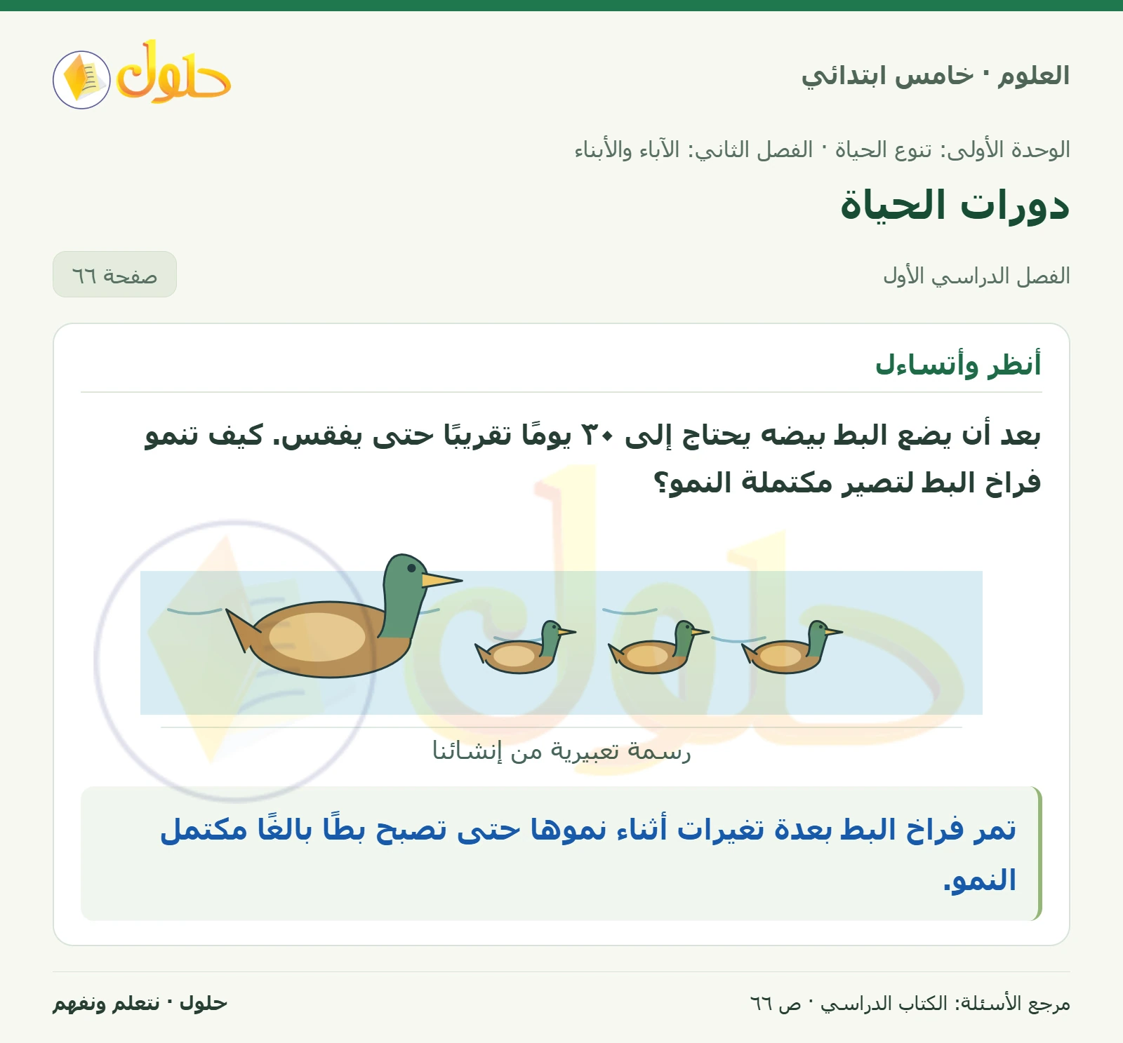 بطاقة العلوم للصف الخامس الابتدائي صفحة 66 الجزء 1
