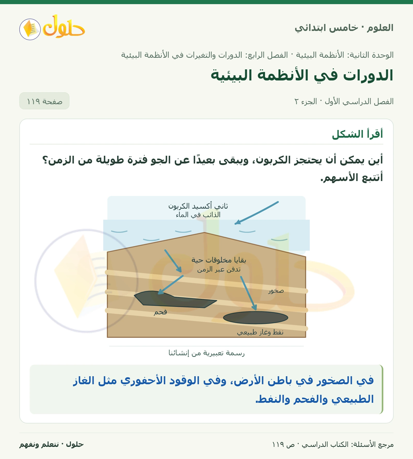 بطاقة العلوم للصف الخامس الابتدائي صفحة 119 الجزء 2