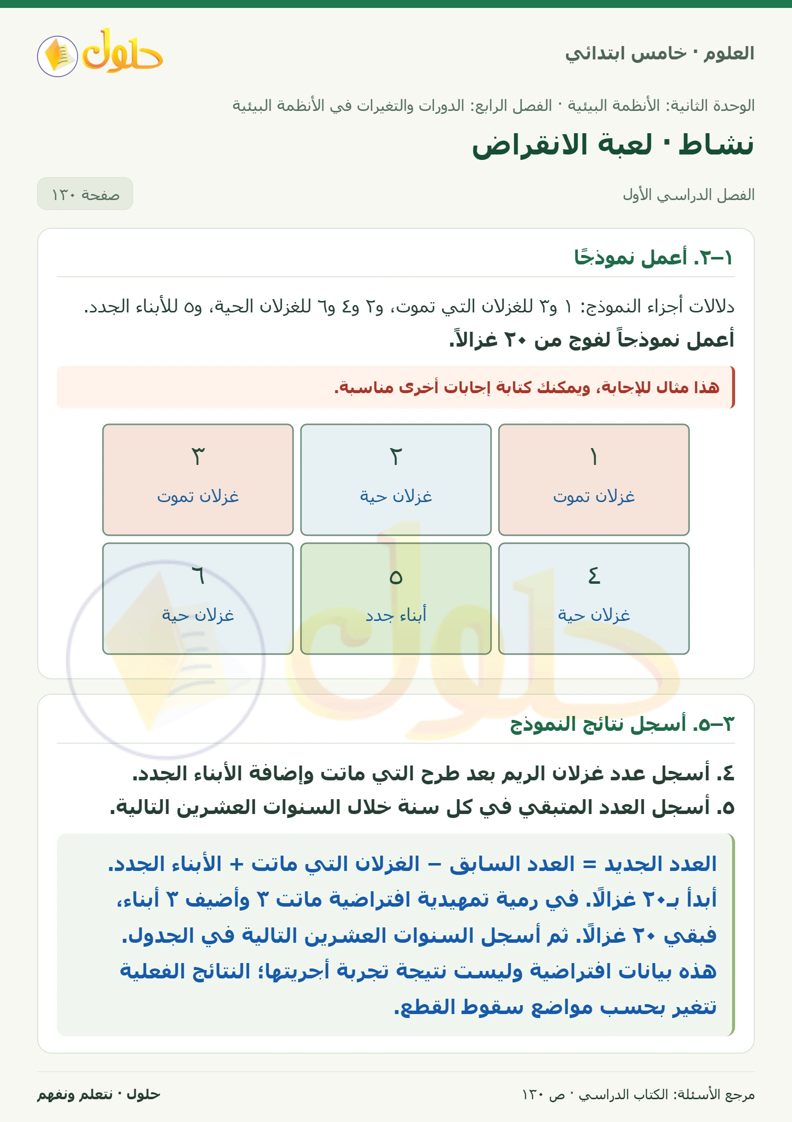 بطاقة العلوم للصف الخامس الابتدائي صفحة 130 الجزء 1