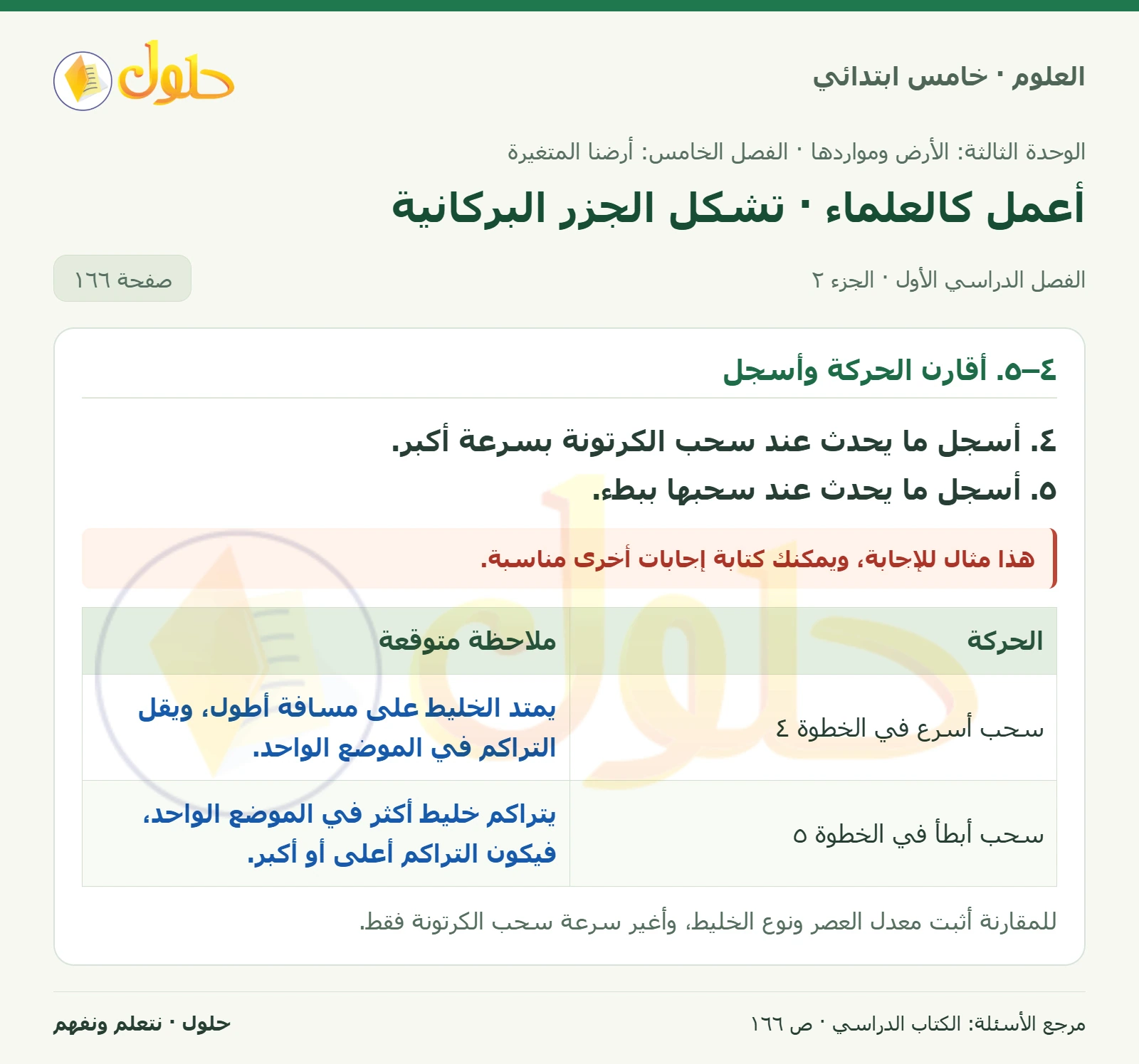بطاقة العلوم للصف الخامس الابتدائي صفحة 166 الجزء 2