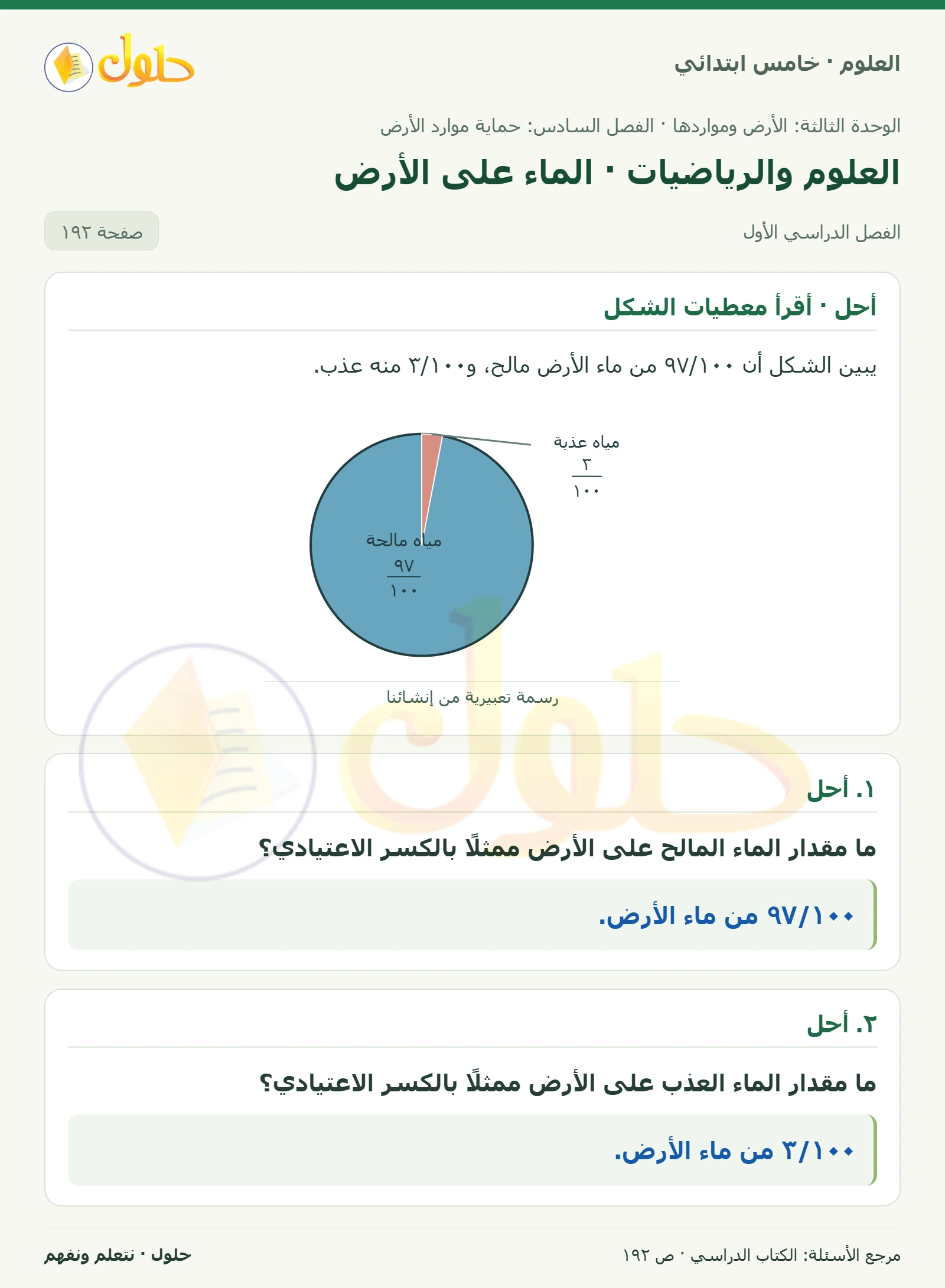 بطاقة العلوم للصف الخامس الابتدائي صفحة 192 الجزء 1