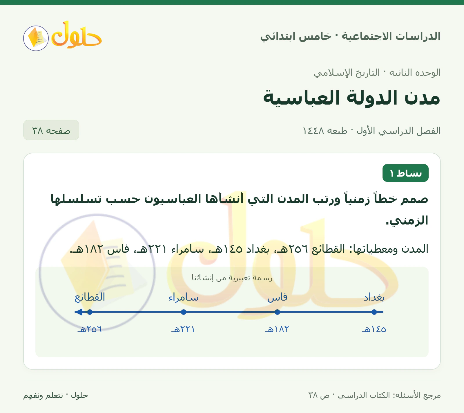 حل الدراسات الاجتماعية للصف الخامس الابتدائي، الفصل الدراسي الأول، صفحة ٣٨، الجزء ١