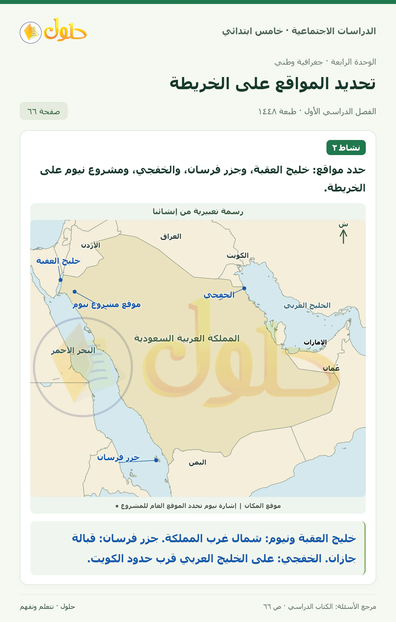 حل الدراسات الاجتماعية للصف الخامس الابتدائي، الفصل الدراسي الأول، صفحة ٦٦، الجزء ١