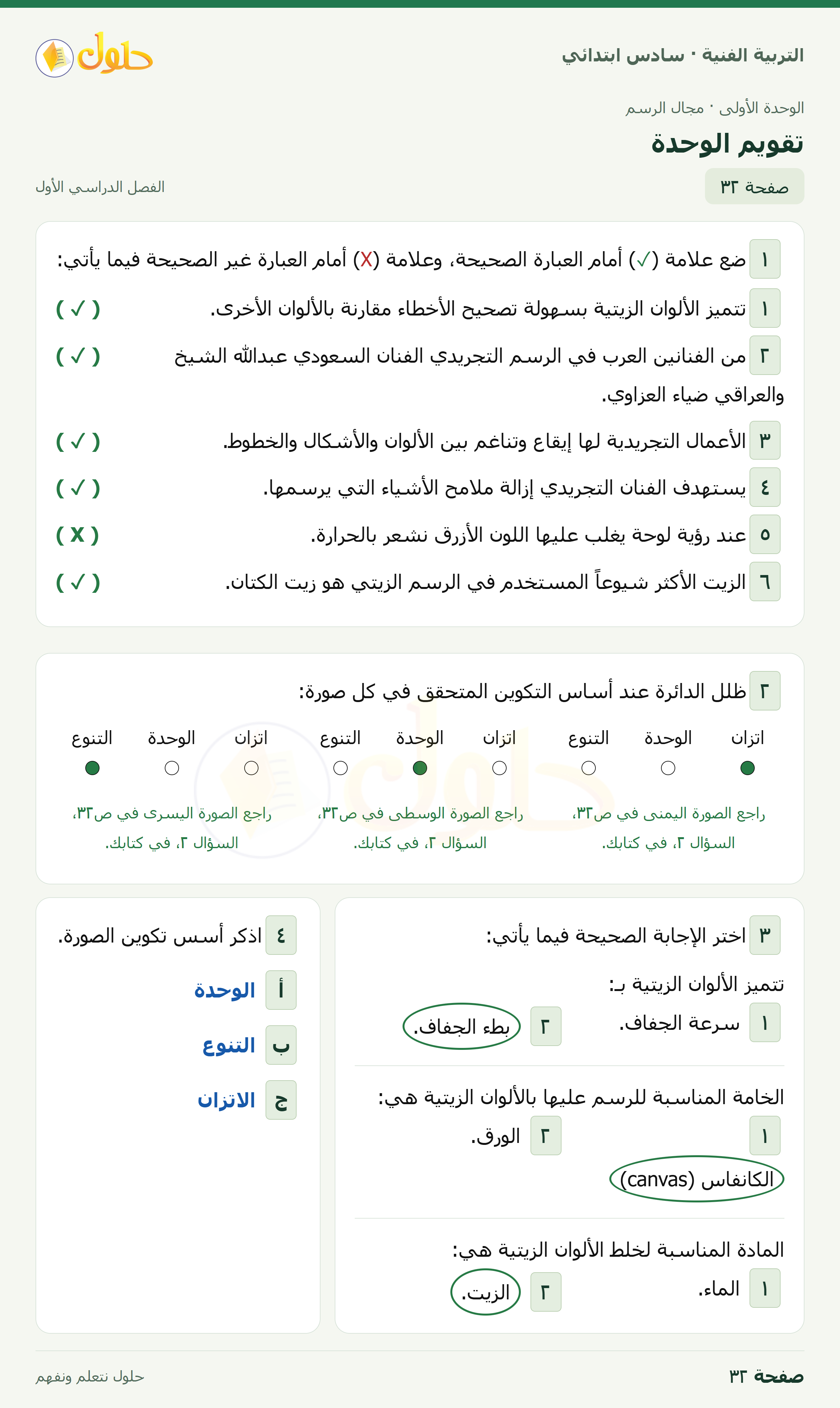 حل التربية الفنية للصف السادس الابتدائي صفحة ٣٢