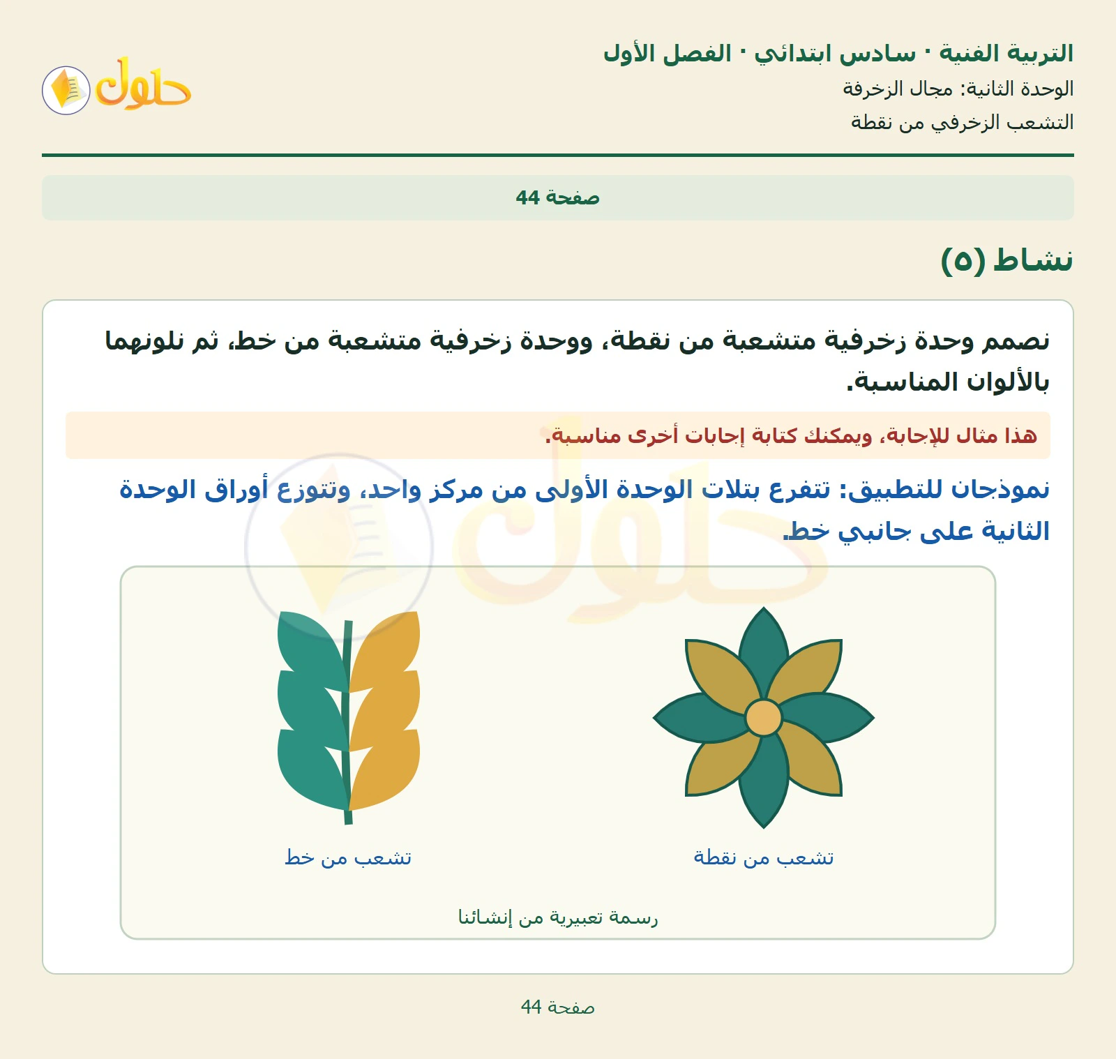 حل التربية الفنية للصف السادس الابتدائي صفحة 44 الجزء 1