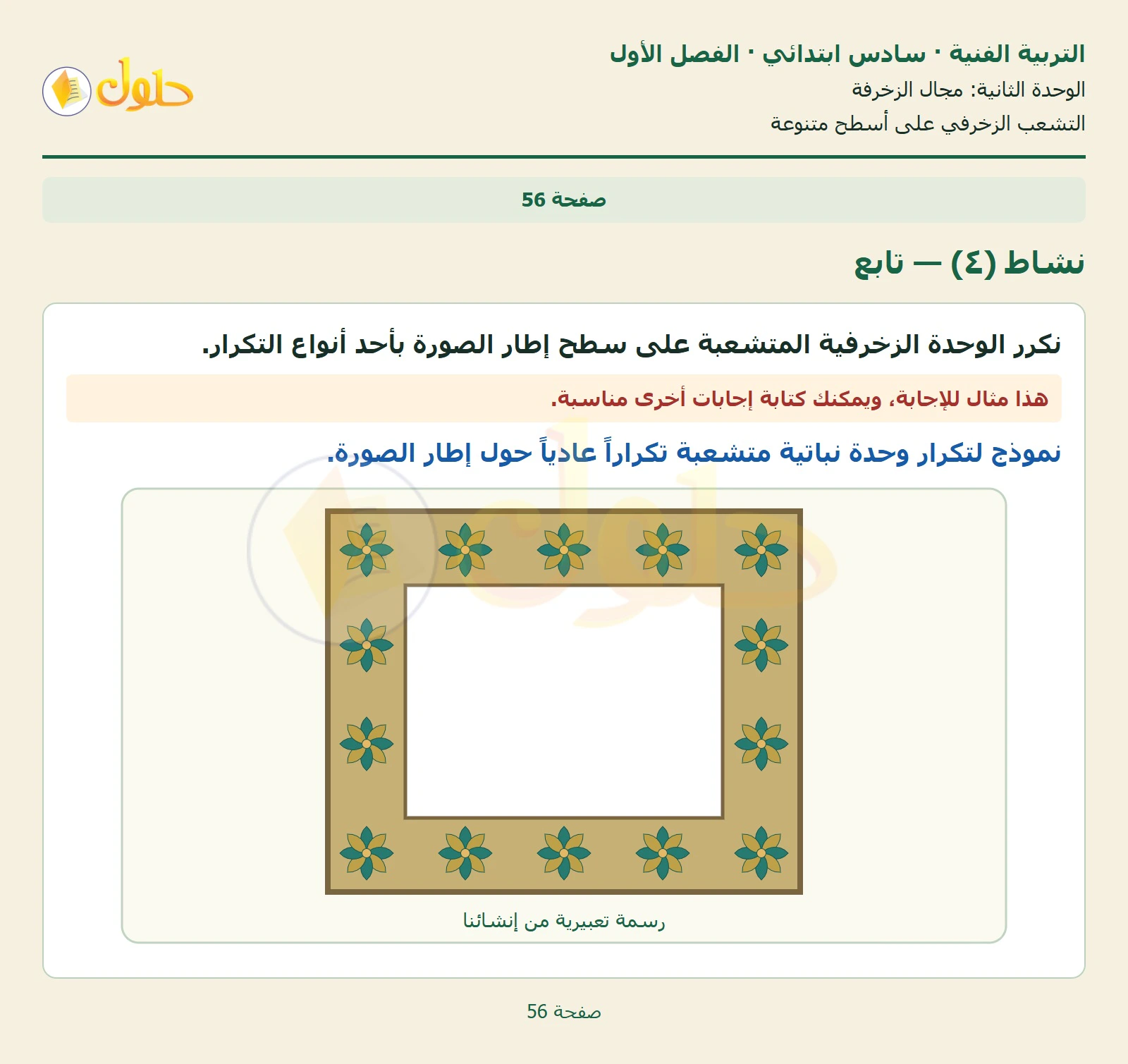 حل التربية الفنية للصف السادس الابتدائي صفحة 56 الجزء 1